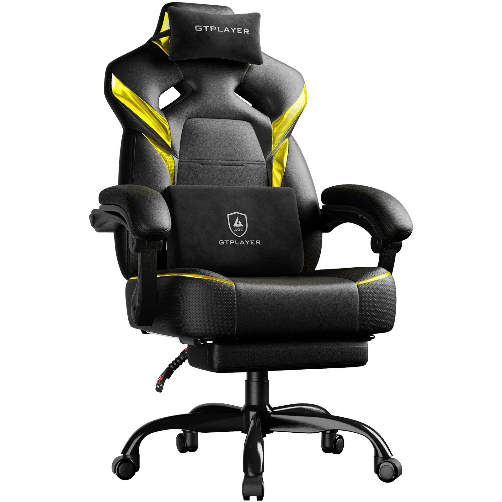 GTPLAYER Gaming-Stuhl Gamer Sessel Gamer Stuhl mit Fußstütze Lendenkissen Kopfstütze, Verstellbaren Armlehnen mit Fußstütze Gamingstuhl 150 Kg Drehbarer