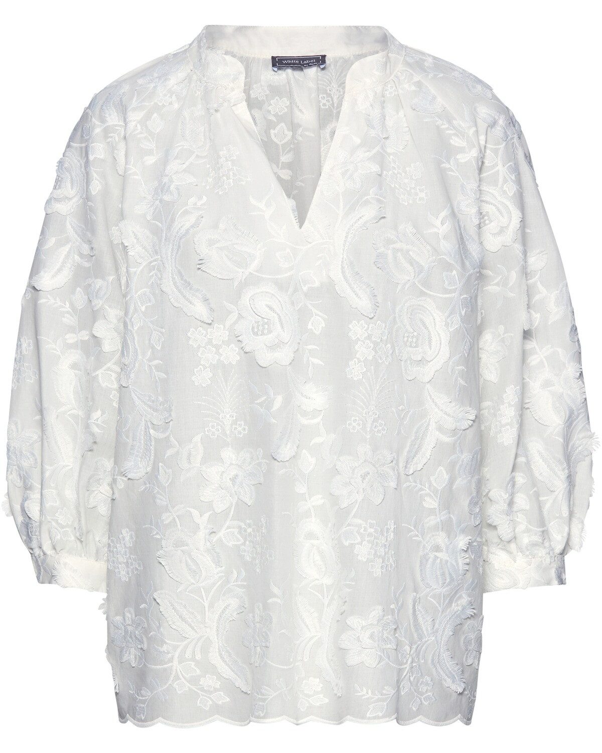 White Label Hemdbluse Schlupfbluse mit Blumenstickerei