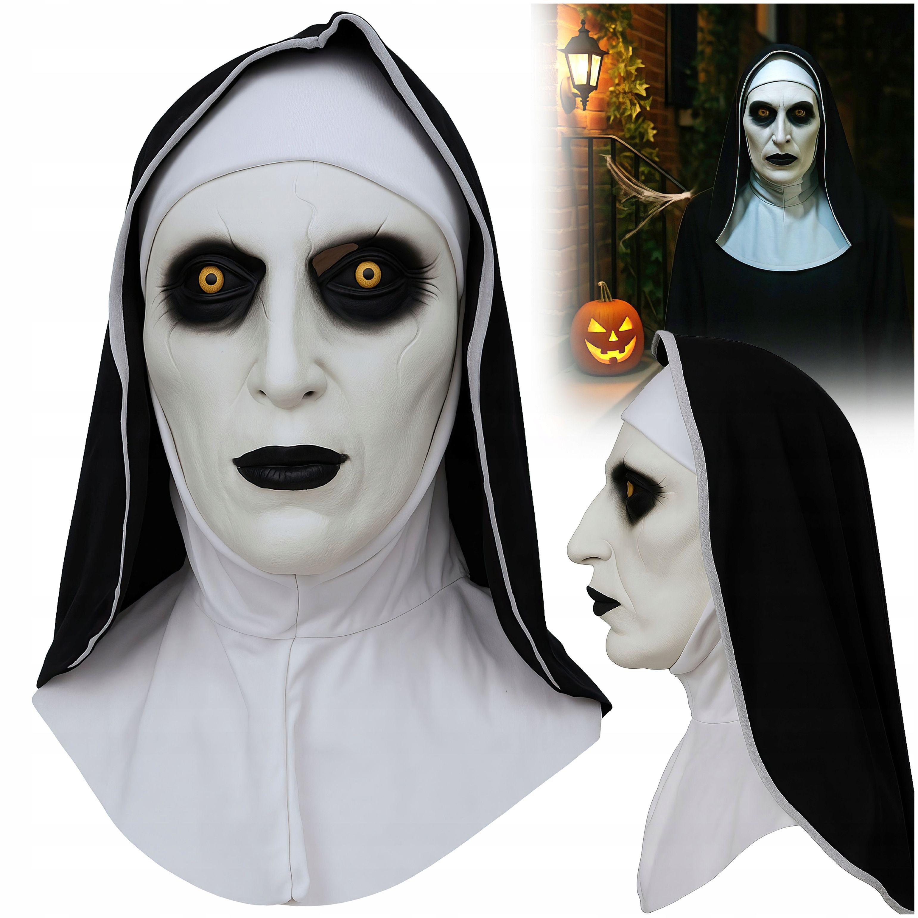 Festivalartikel Kostüm-Perücke Halloween Nonne Maske Horror Latex mit Kapuze Cosplay Erwachsene