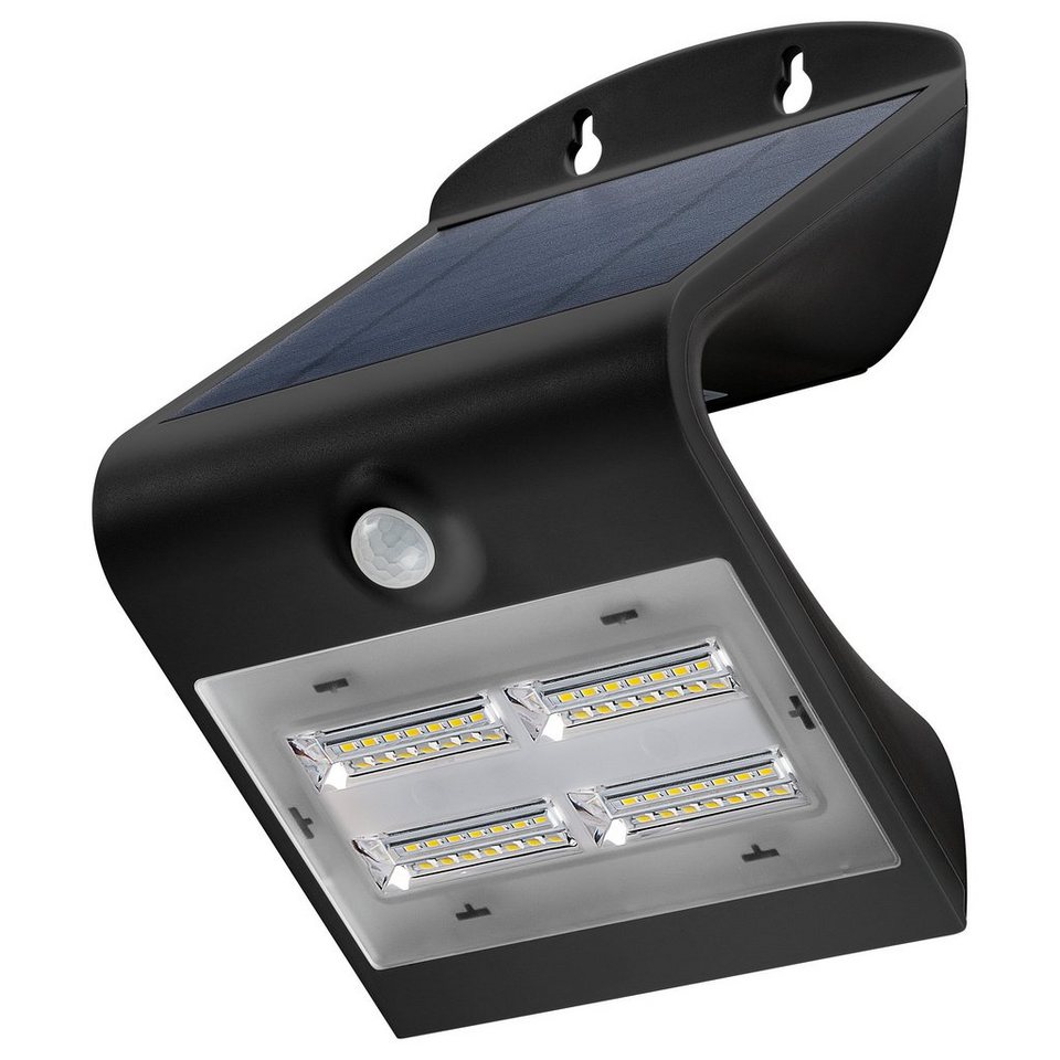 Goobay LED Solarleuchte LED Solar Außenstrahler mit Bewegungsmelder 3,2 W  Scheinwerfer, LED fest integriert, Neutralweiß, 4000 K / 400 lm /  Hochwertiges Solarpanel / Schwarz, Solarlampe mit moderner, neuer  Stromlinienform und schönem Lichteffekt