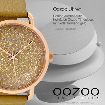 OOZOO Quarzuhr Oozoo Damen Armbanduhr Timepieces Analog, Damenuhr rund, mittel (ca. 38mm) Lederarmband, Fashion-Style