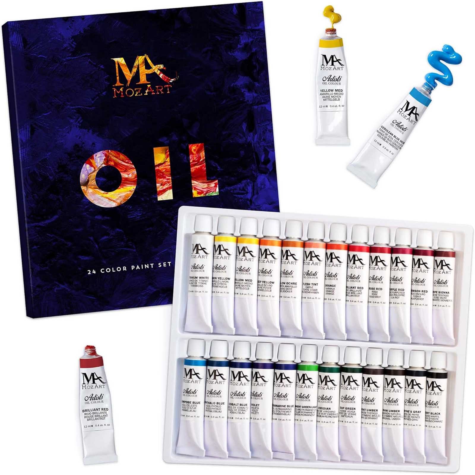 MozArt Supplies Ölfarbe Premium Ölfarben-Set Künstlerfarben Öl Künstler Malfarbe, 24 Farben 12 ml je Tube