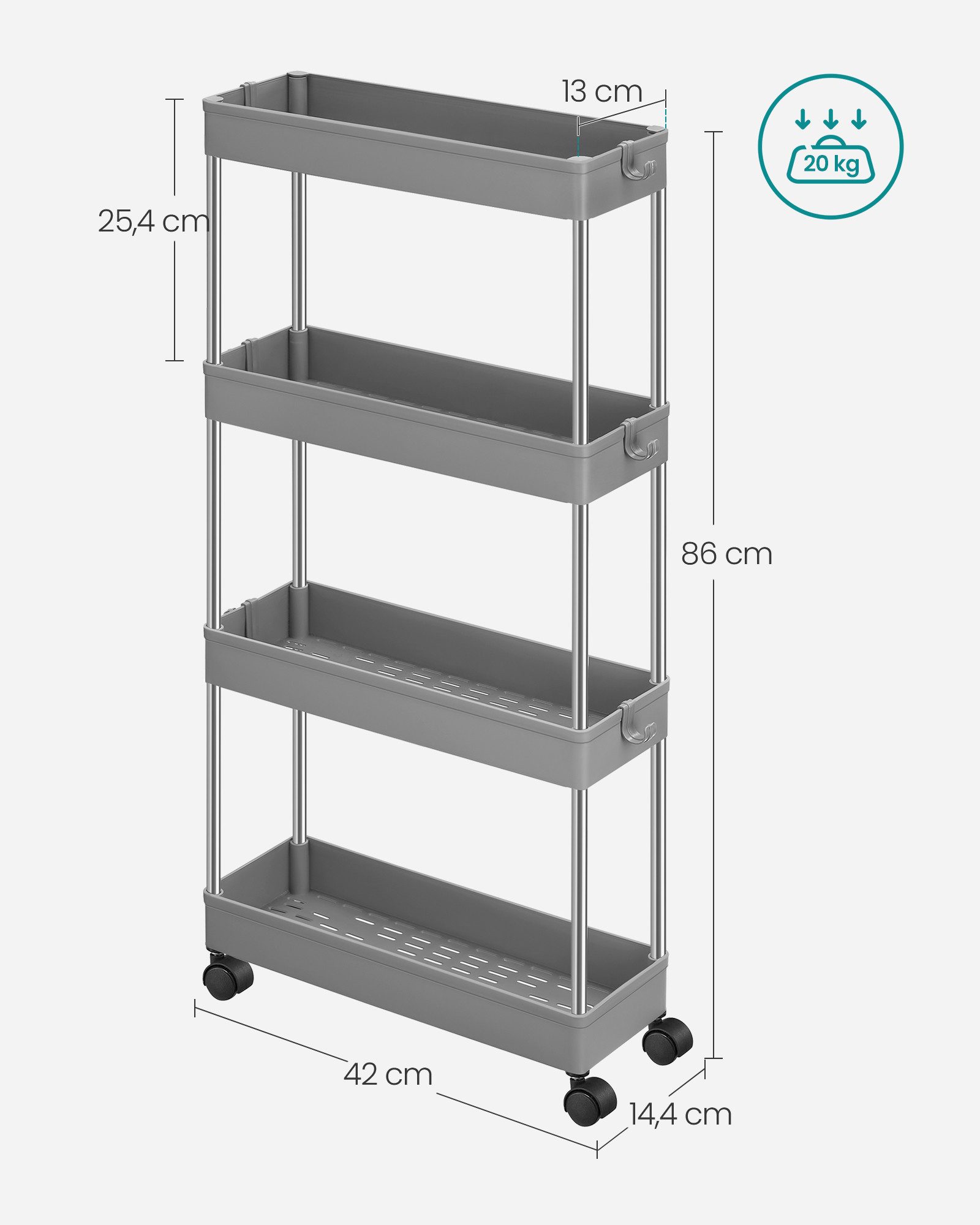 SONGMICS Beistellwagen, Rollwagen mit 4 Ebenen, günstig online kaufen