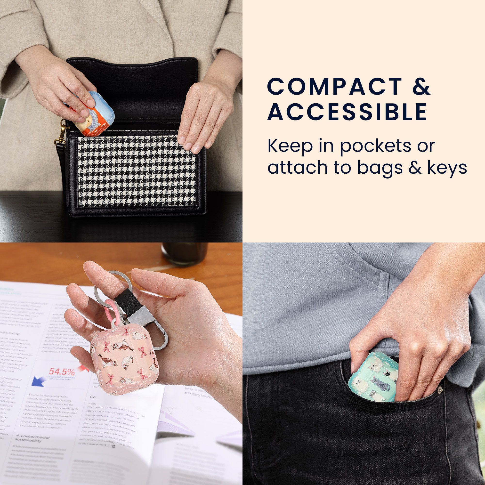 kwmobile Kopfhörer-Schutzhülle In-Ear Kopfhörer Case für Apple Airpods 4, Hülle mit Karabiner - Headphones Case - Verschiedene Katzenarten – Bild 5 von 5