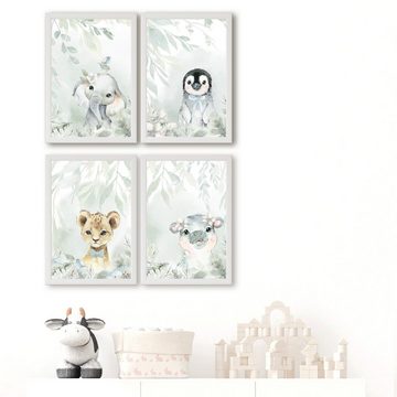 homestyle-accessoires Poster Bilderset Kinderbilder Babyzimmer WILDTIERE pastell 4er SET DIN A4 ODER DIN A3 Prints --- VERSANDKOSTENFREI ---, Ohne Bilderrahmen