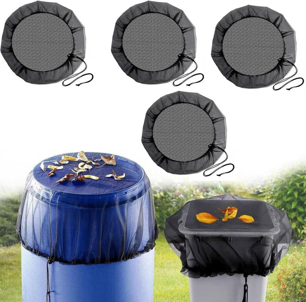 FELIXLEO Regentonnenfüllautomat 4 Stück Regentonnen Netz Abdeckung Verstellbar mit Zugkordel 55 cm