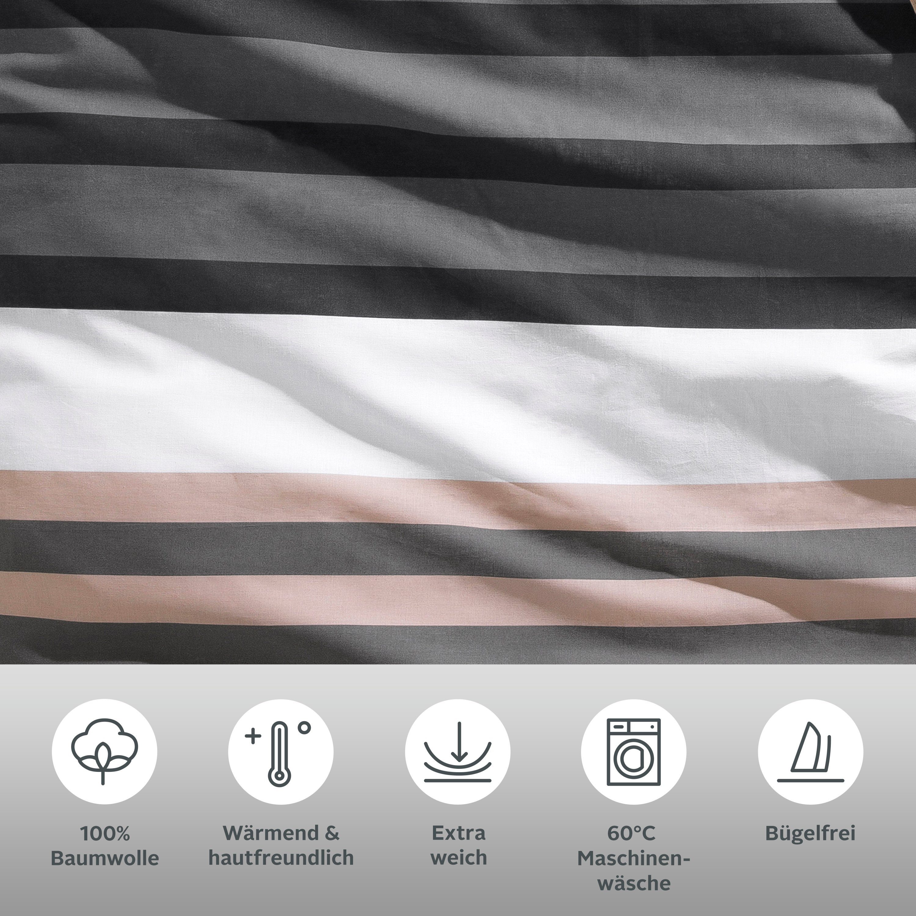 H.I.S Bettwäsche Majoran, Biber, 2 teilig, gestreifte Bettwäsche in verschiedenen Qualitäten