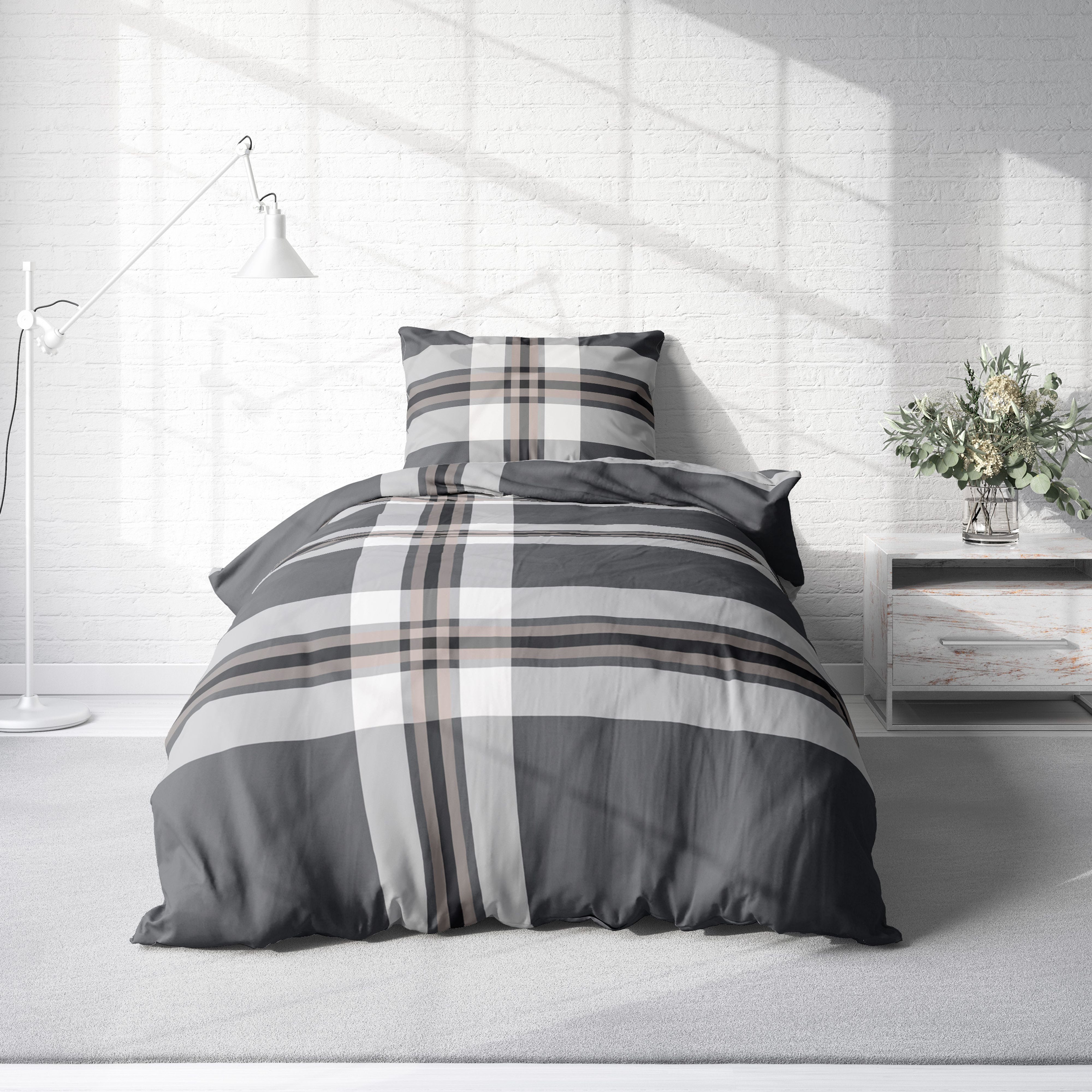 One Home Bettwäsche Winter Gestreift Modern, Biber, 2 teilig, kariert strei günstig online kaufen