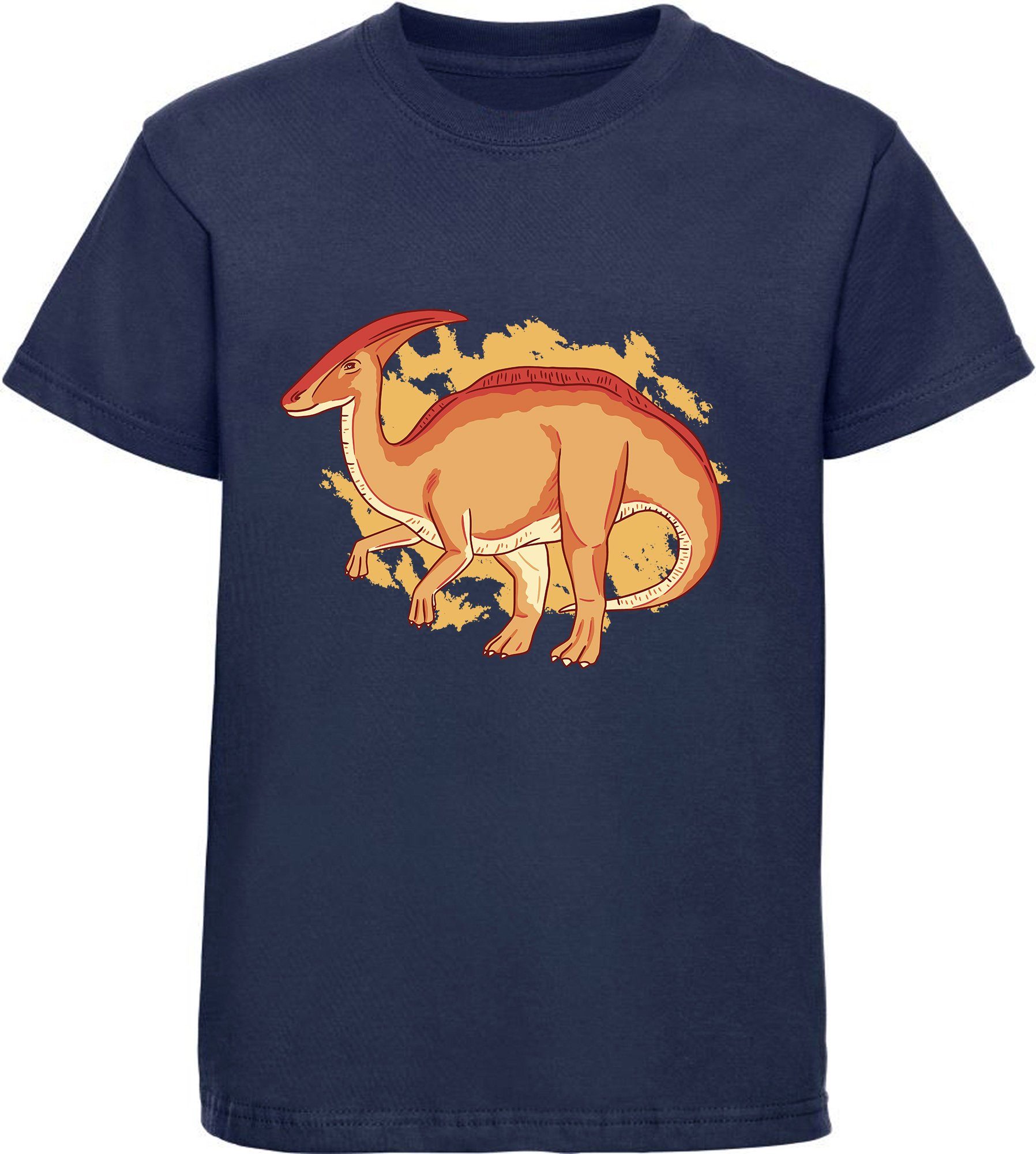 MyDesign24 Print-Shirt bedrucktes T-Shirt weiß, Baumwollshirt schwarz, i86 blau, rot, blau mit Dino, mit Kinder navy Parasaurolophus