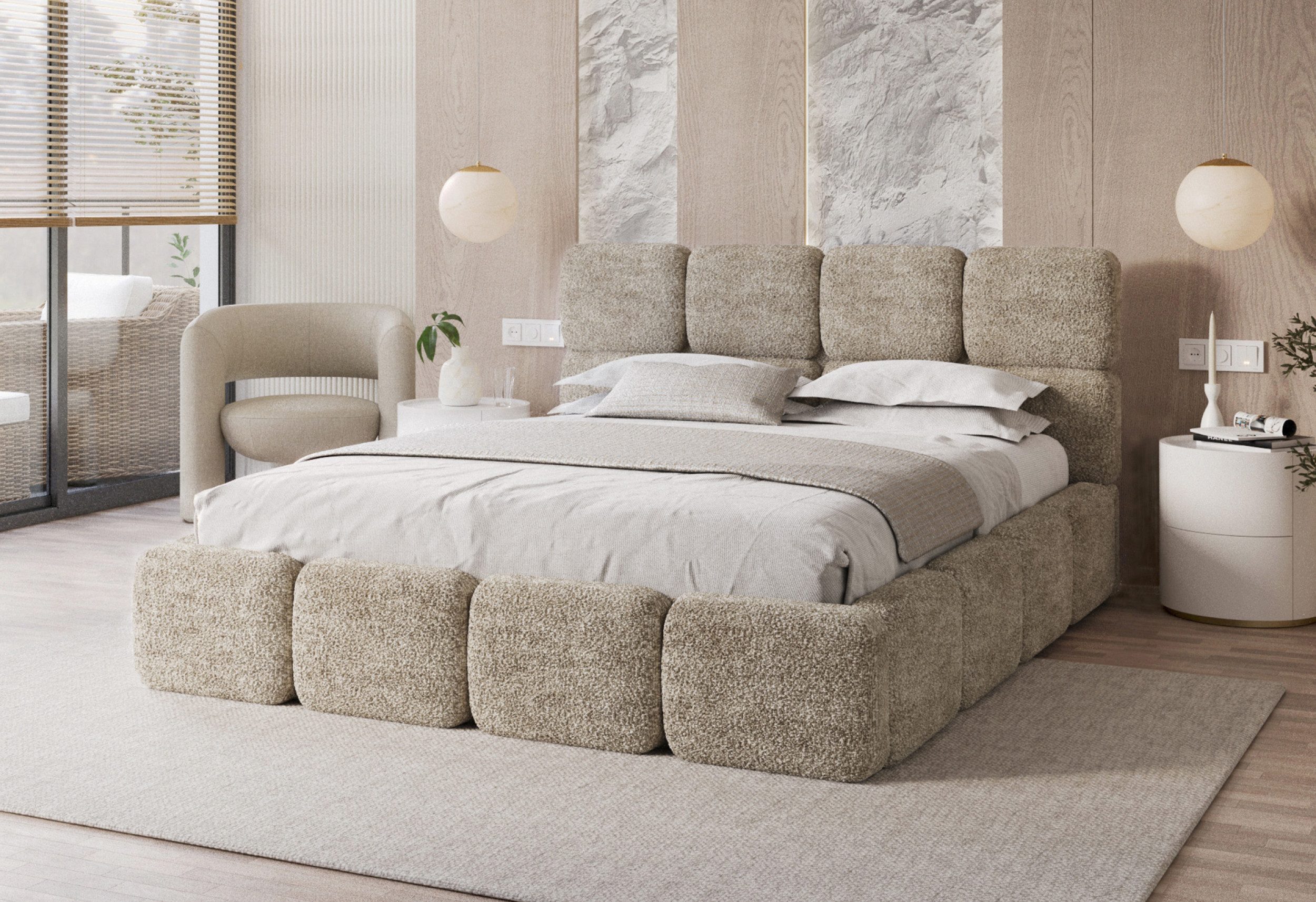 FDM Polsterbett CLOUDY Bettgestell Bett 140x200, 160x200, 180x200 cm Bestseller (verfügbar 140x200 160x200 180x200cm, Bettrahmen, Bett, mit großen gepolsterten Kopfteil, mit Bettkasten zum aufklappen), Hebbarer Metallrahmen, Bettkasten, ohne Matratze