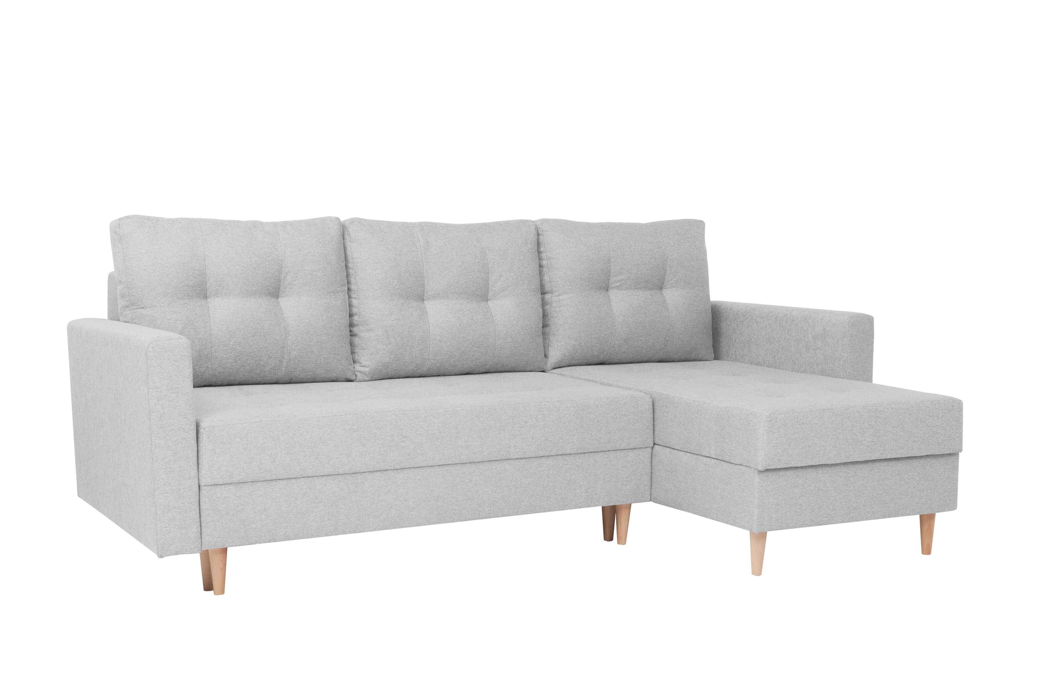 Furnix Schlafsofa CASIOPEIA L-Form Polstercouch mit Schlaffunktion, mit 2 Bettkästen, hochwertige Verarbeitung, Made in Europe Hellgrau KT15