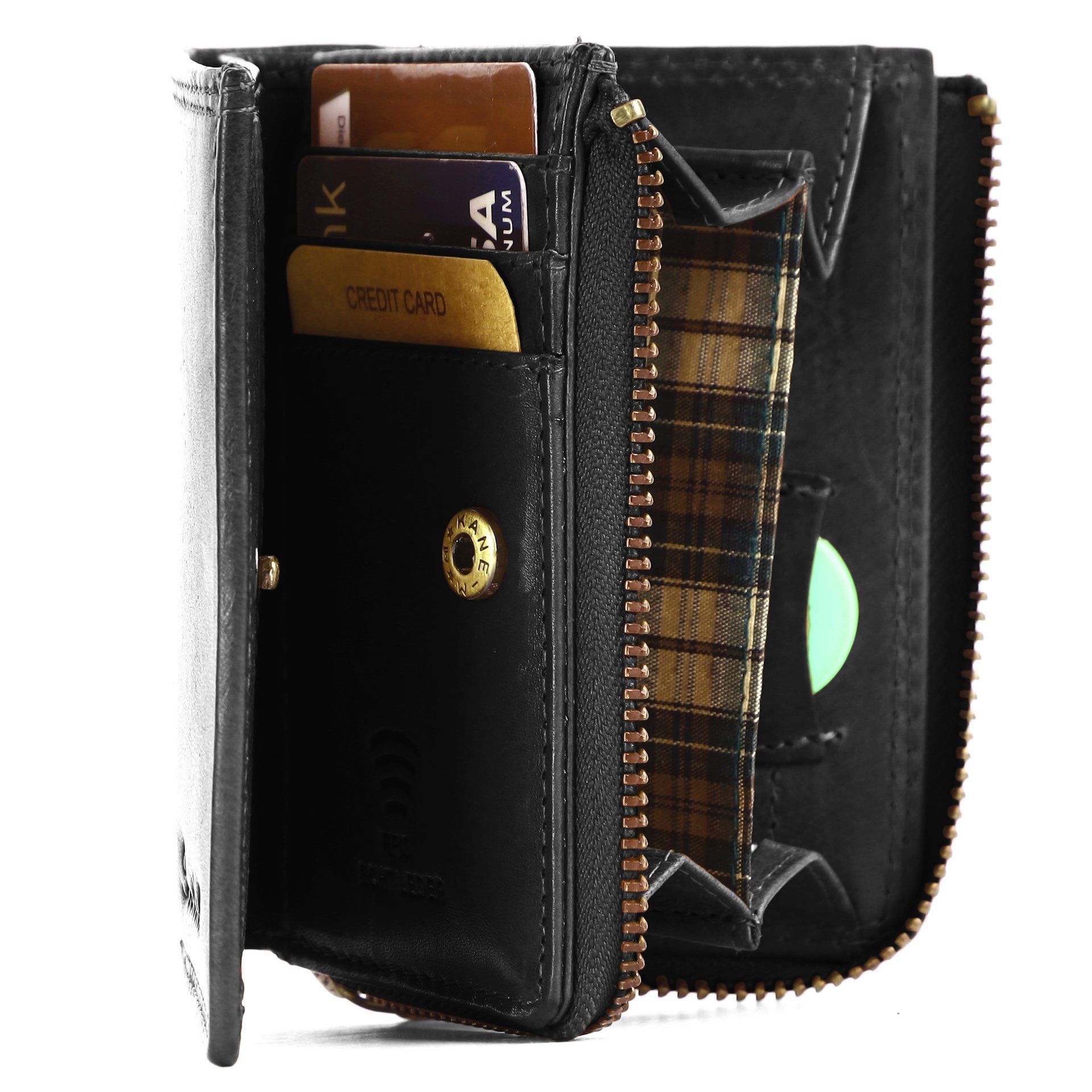 Benthill Geldbörse Klein Echt Leder RFID Damen & Herren Geldbeutel Slim-Wallet Portmonee, RFID-Schutz Kartenfächer Münzfach Reißverschlussfach