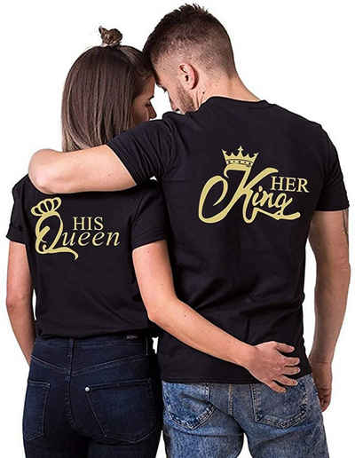 Couples Shop Print-Shirt Her King & His Queen Shirts für Paare mit modischem Print