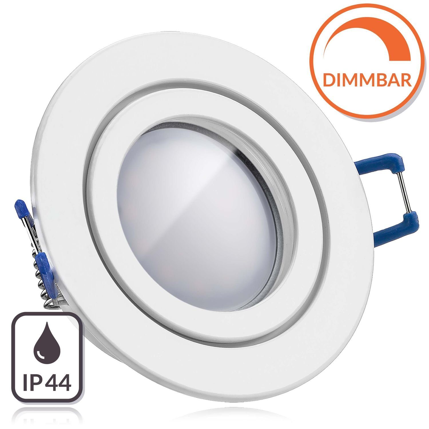 LEDANDO LED Einbaustrahler IP44 LED Einbaustrahler Set EXTRA FLACH (35mm) in Weiß mit LED Markenl