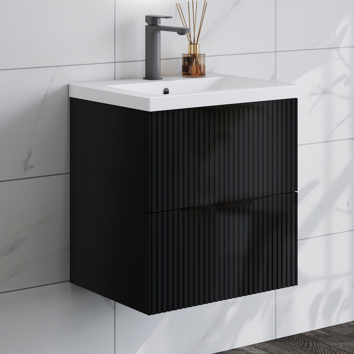 duschspa Waschtisch Waschbecken mit Unterschrank Badmöbel Set Hängeschrank, mit Griffe, 50/60/80/100/120 cm