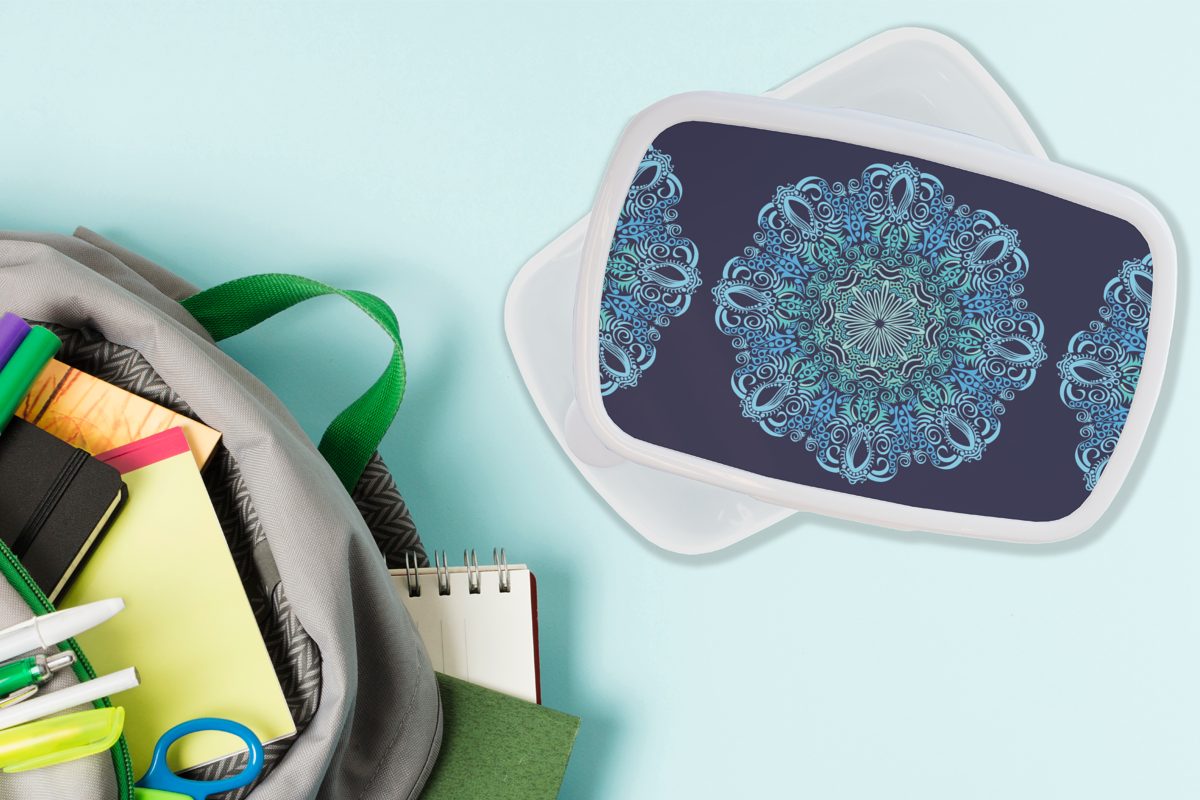 MuchoWow Lunchbox Mandala Erwachsene, Kunststoff, Muster, weiß Mädchen Brotdose, für für - und Blau Jungs - und Kinder Brotbox (2-tlg)