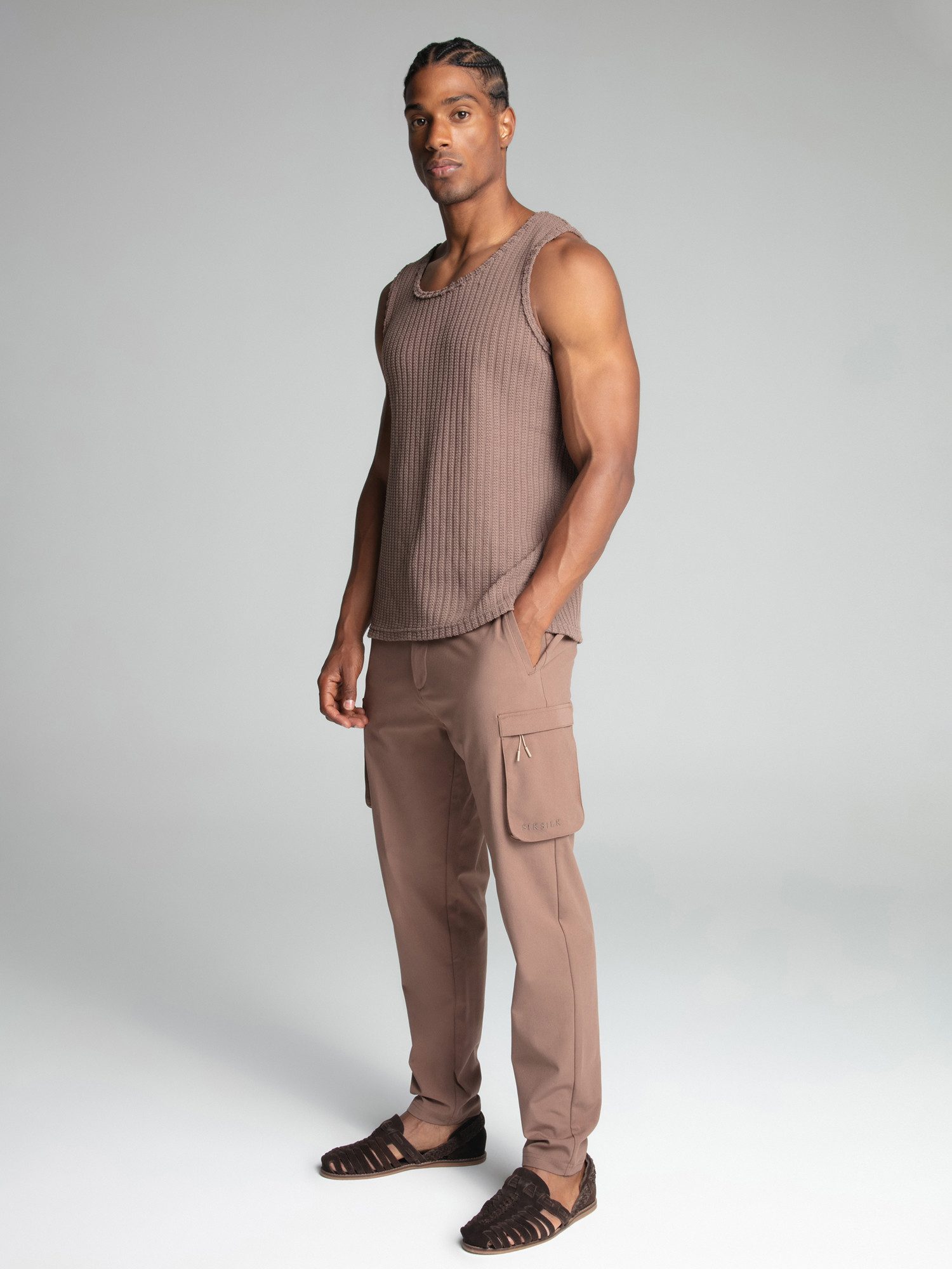Siksilk Tanktop SikSilk Herren Braunes Texturiertes Tanktop