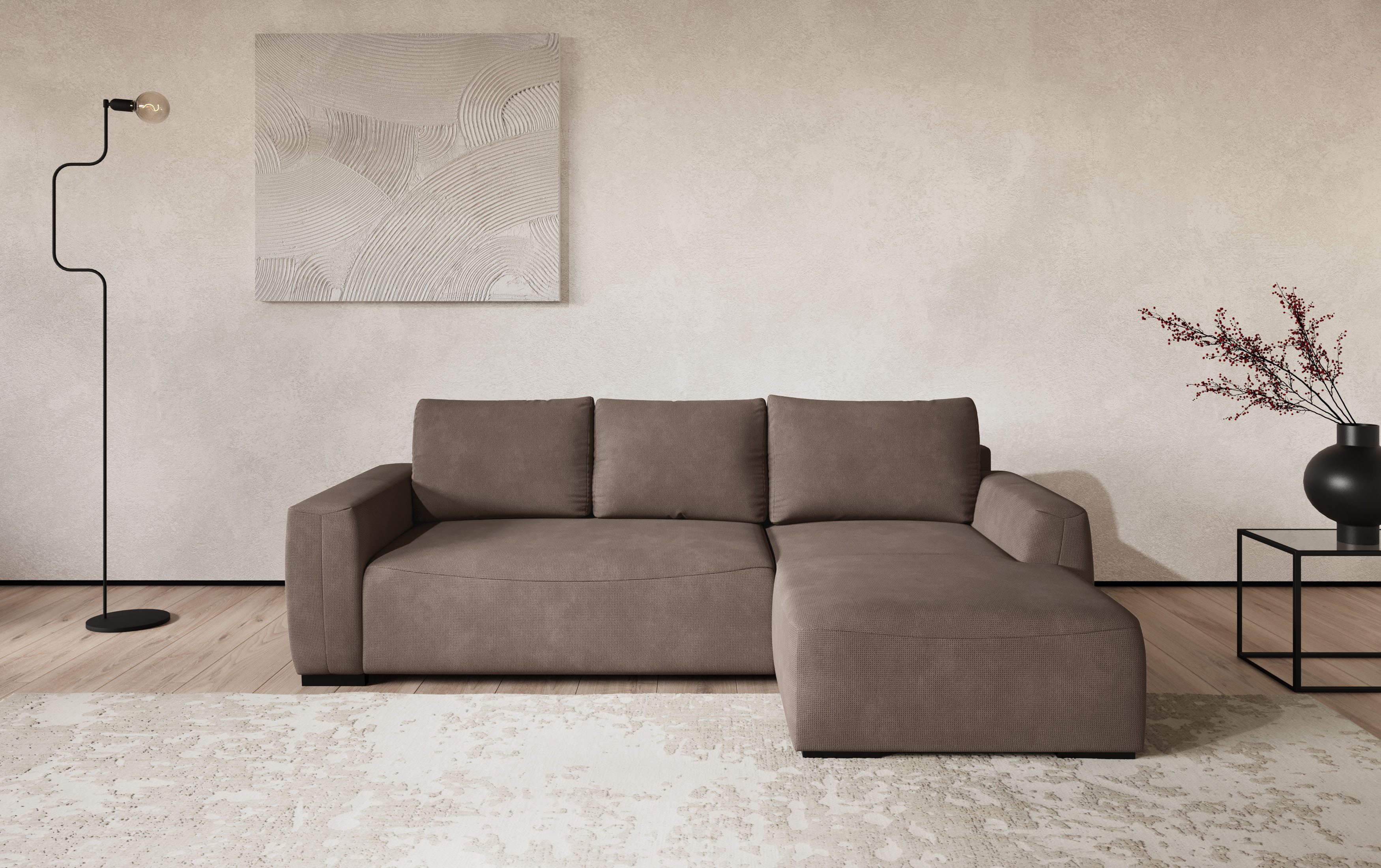 COTTA Ecksofa Giro L-Form,B: 252 cm, abgerundete Kanten, bequeme Wellenunterfederung, +PUR Schaum, opt. Schlaffunktion + Bettkasten,LF 202x128cm Trendstoffe
