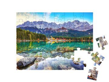 puzzleYOU Puzzle Herbst am Eibsee, Bayerische Alpen, Deutschland, 48 Puzzleteile, puzzleYOU-Kollektionen Seen, Bayern, Eibsee, Bergseen, Berge & Täler