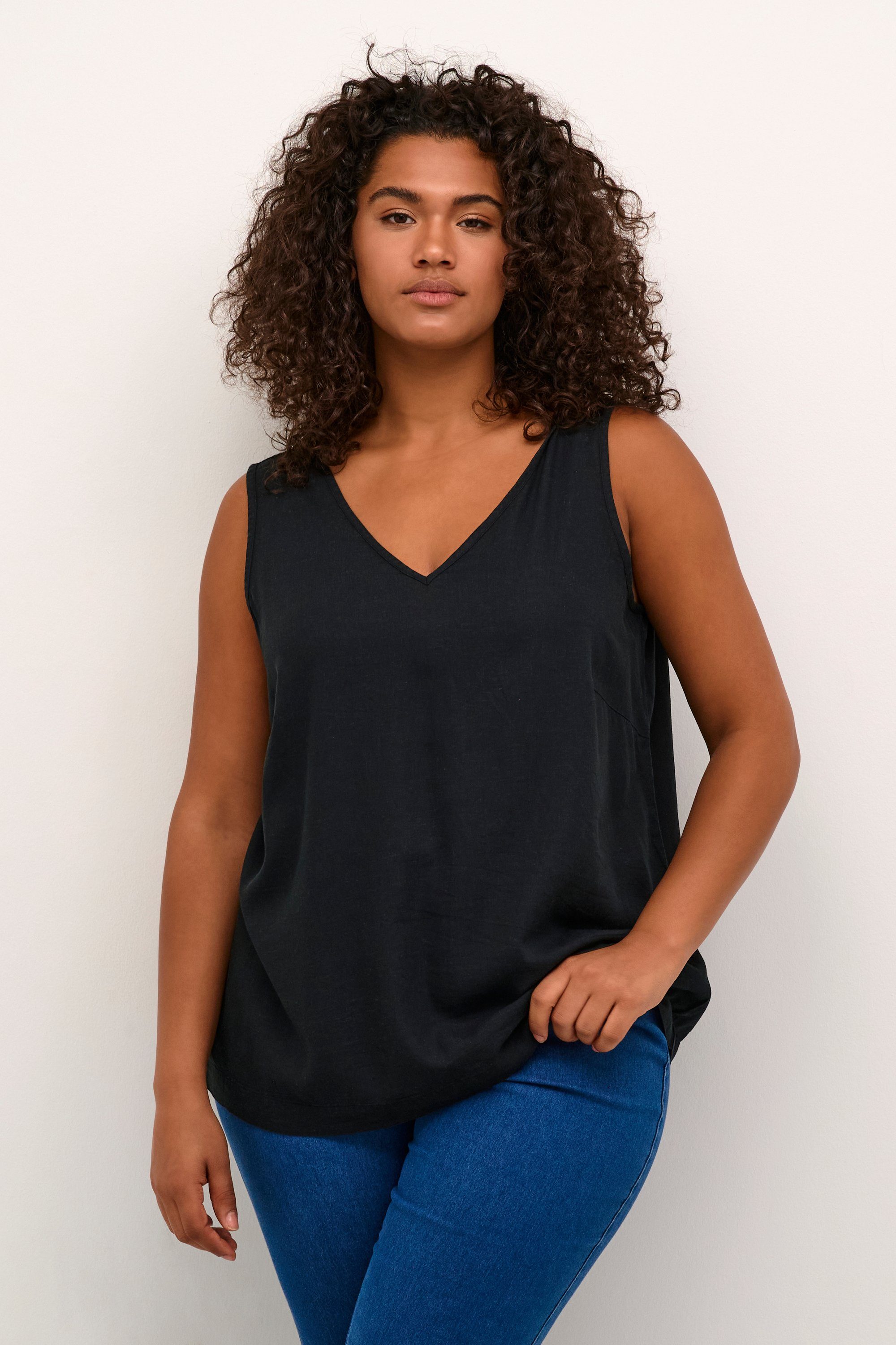 KAFFE Curve Kurzarmbluse Bluse ärmellos KCmille Große Größen
