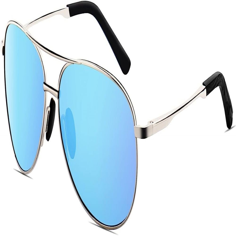 Jormftte Sonnenbrille Retro Pilotenbrille Polarisierte Sonnenbrille für Herren Damen UV400 Blau