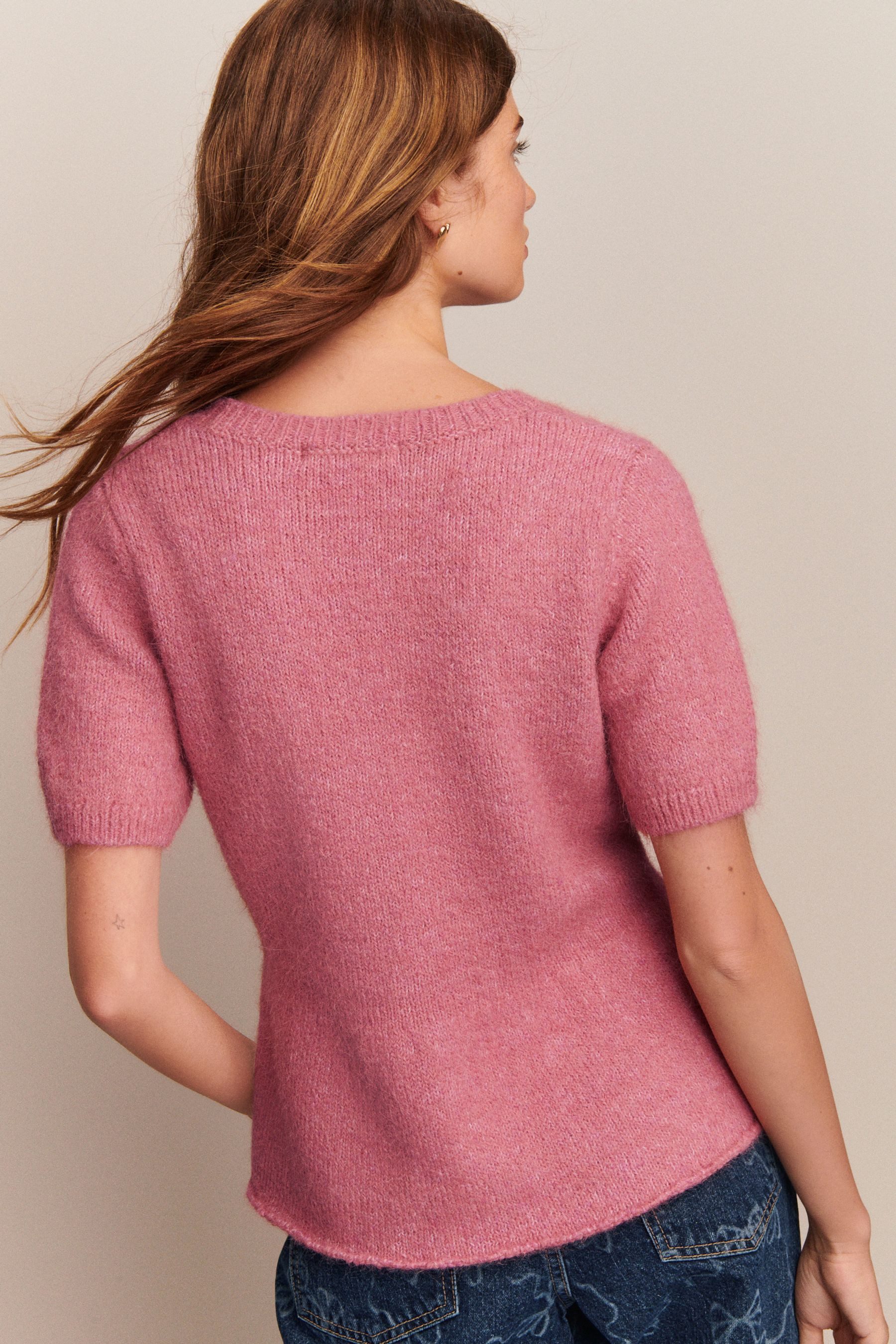 Next Vokuhila-Pullover Schößchenoberteil mit U-Ausschnitt und Alpakawolle ( günstig online kaufen