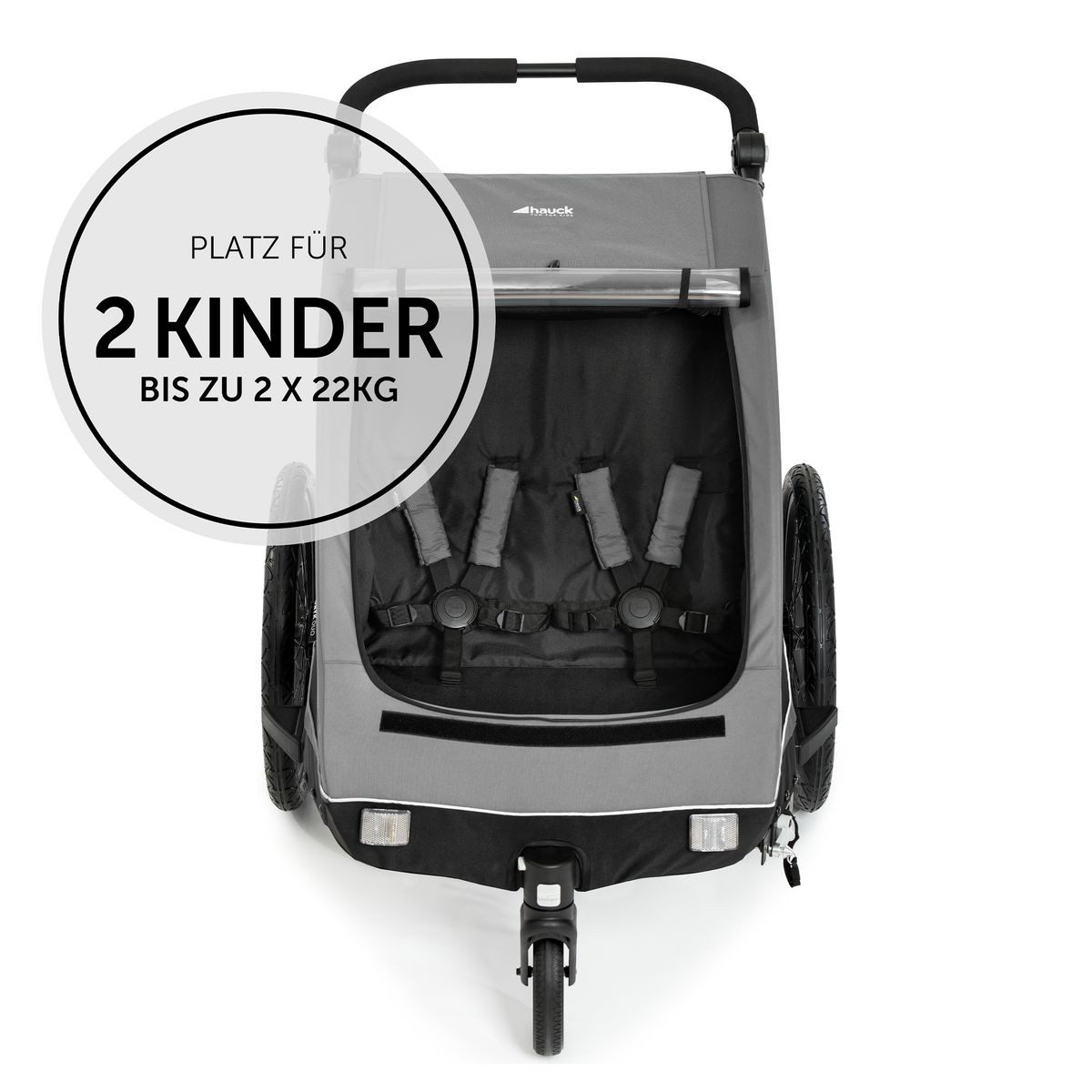 Hauck Fahrradkinderanhänger Dryk Duo - Grey, 2in1 Fahrradanhänger Buggy für 2 Kinder mit Baby Lounger & Schutzpaket – Bild 5 von 5