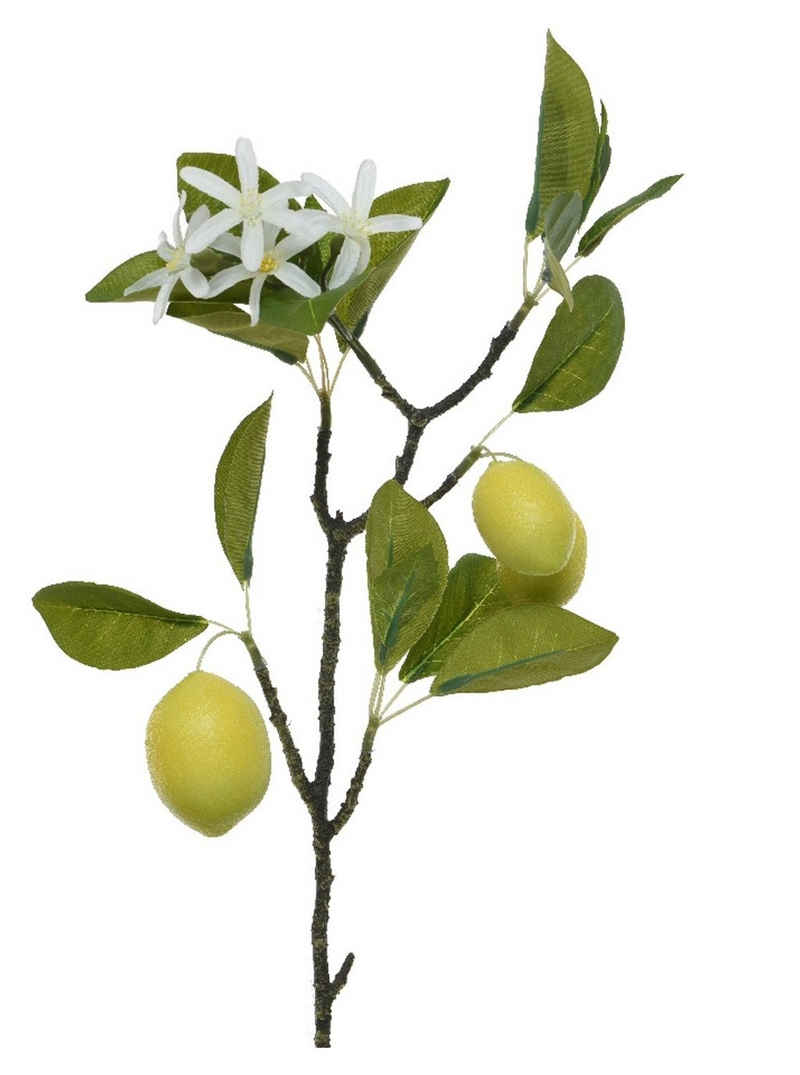 Kunstpflanze CITRON, Gelb, Grün, Kunststoff, Naturgetreu, Zitronenzweig, Höhe 47,00 cm