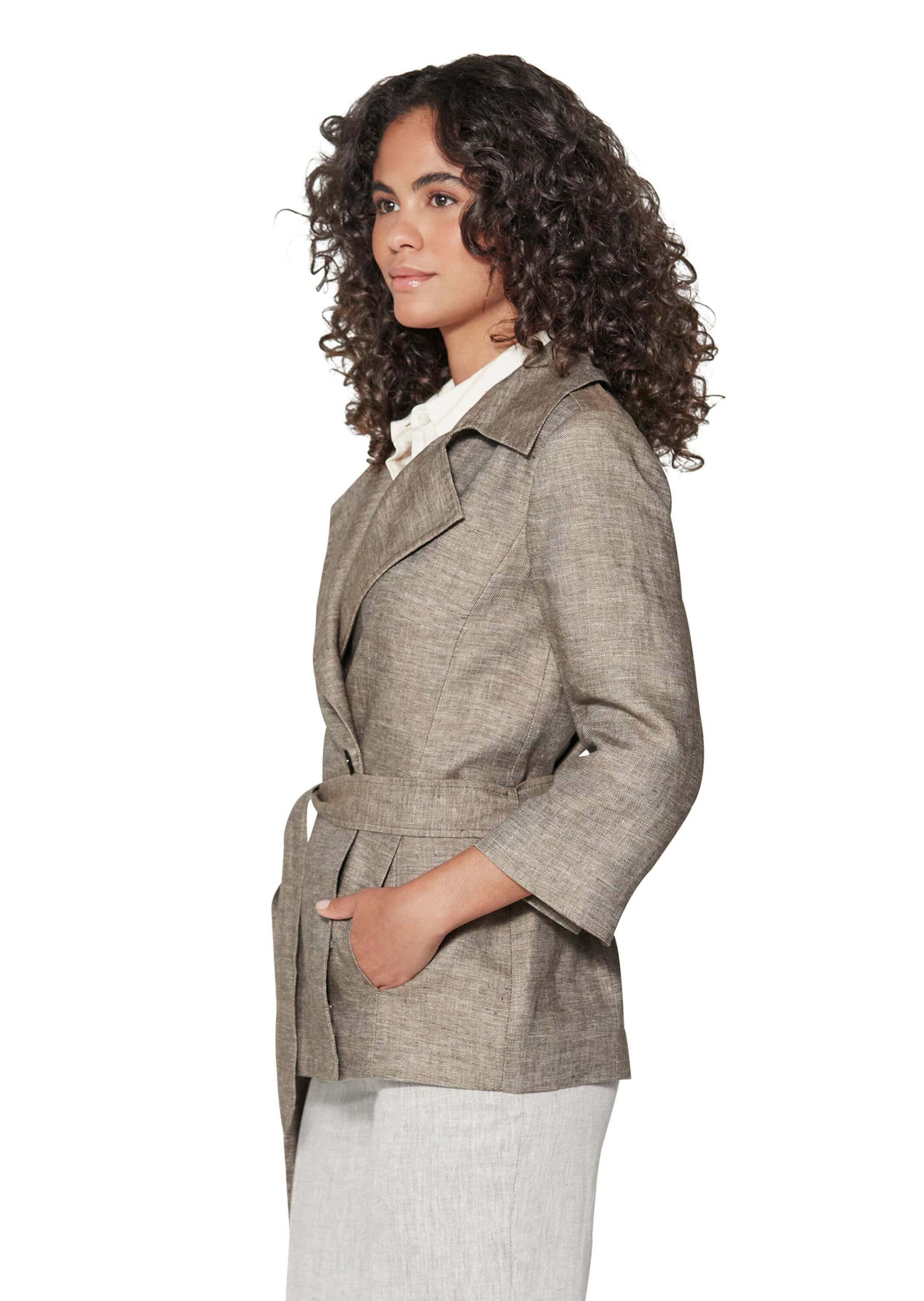 MADELEINE Kurzjacke Leinenjacke mit Bindegürtel und 3/4-Ärmeln