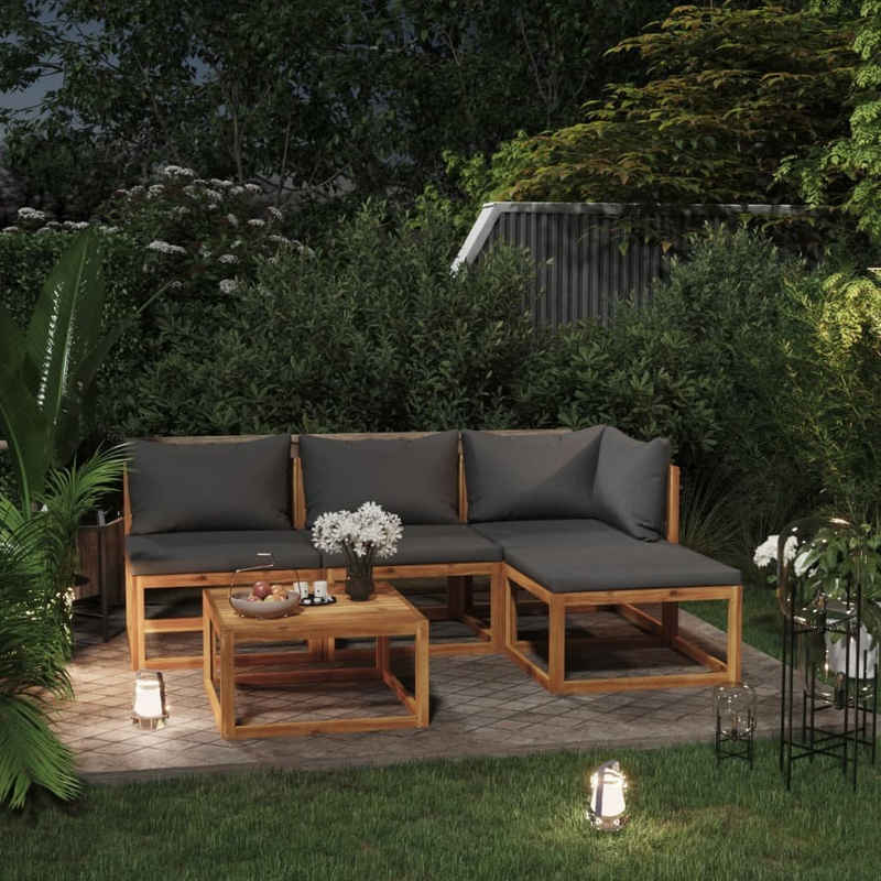 vidaXL Gartenlounge-Set 5-tlg. Garten-Lounge-Set mit Auflagen Massivholz Akazie, (1-tlg)