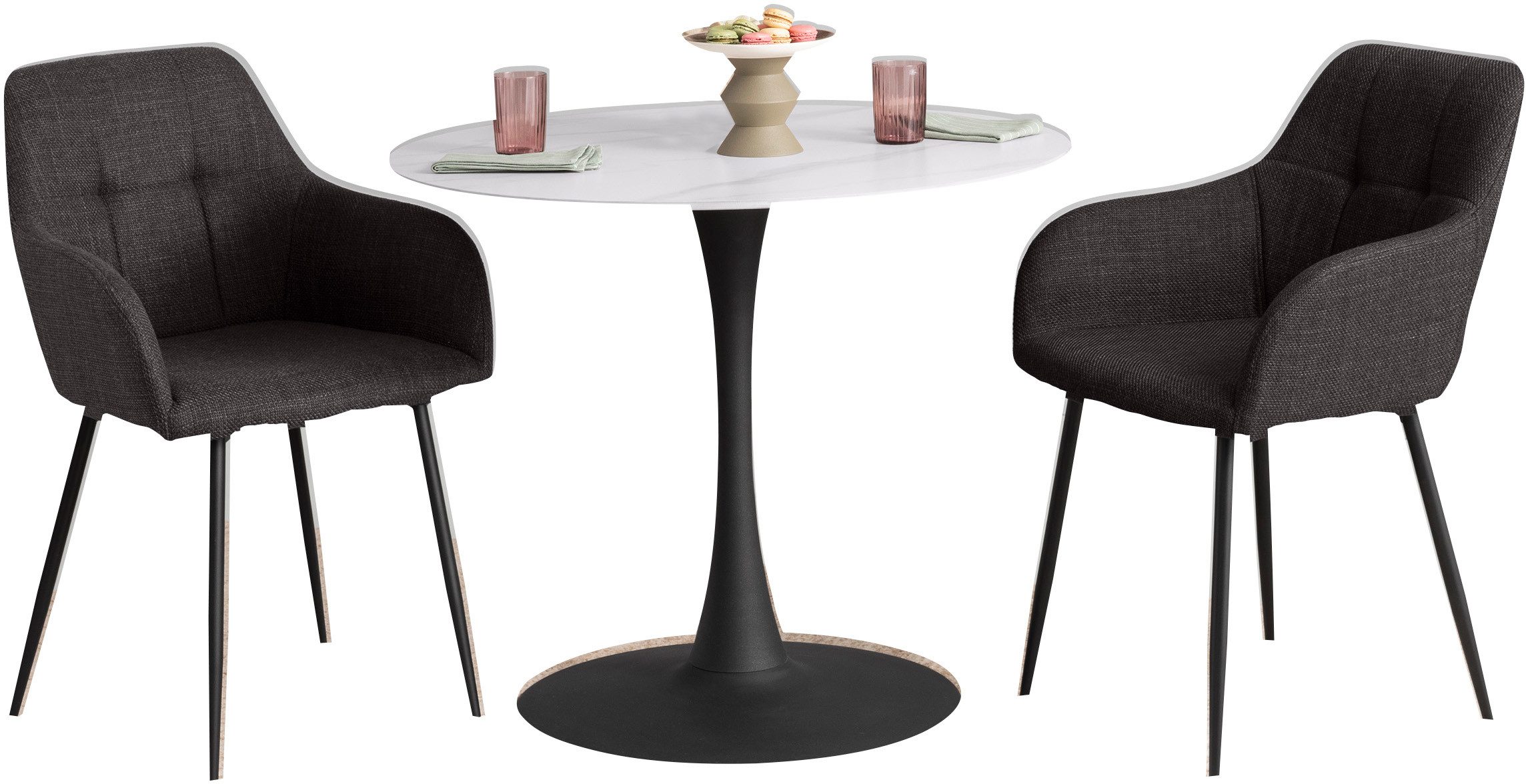 HELA Essgruppe MOSEL, (3-tlg), Tisch 90x75 cm, Platte rund, gesinterter Ste günstig online kaufen