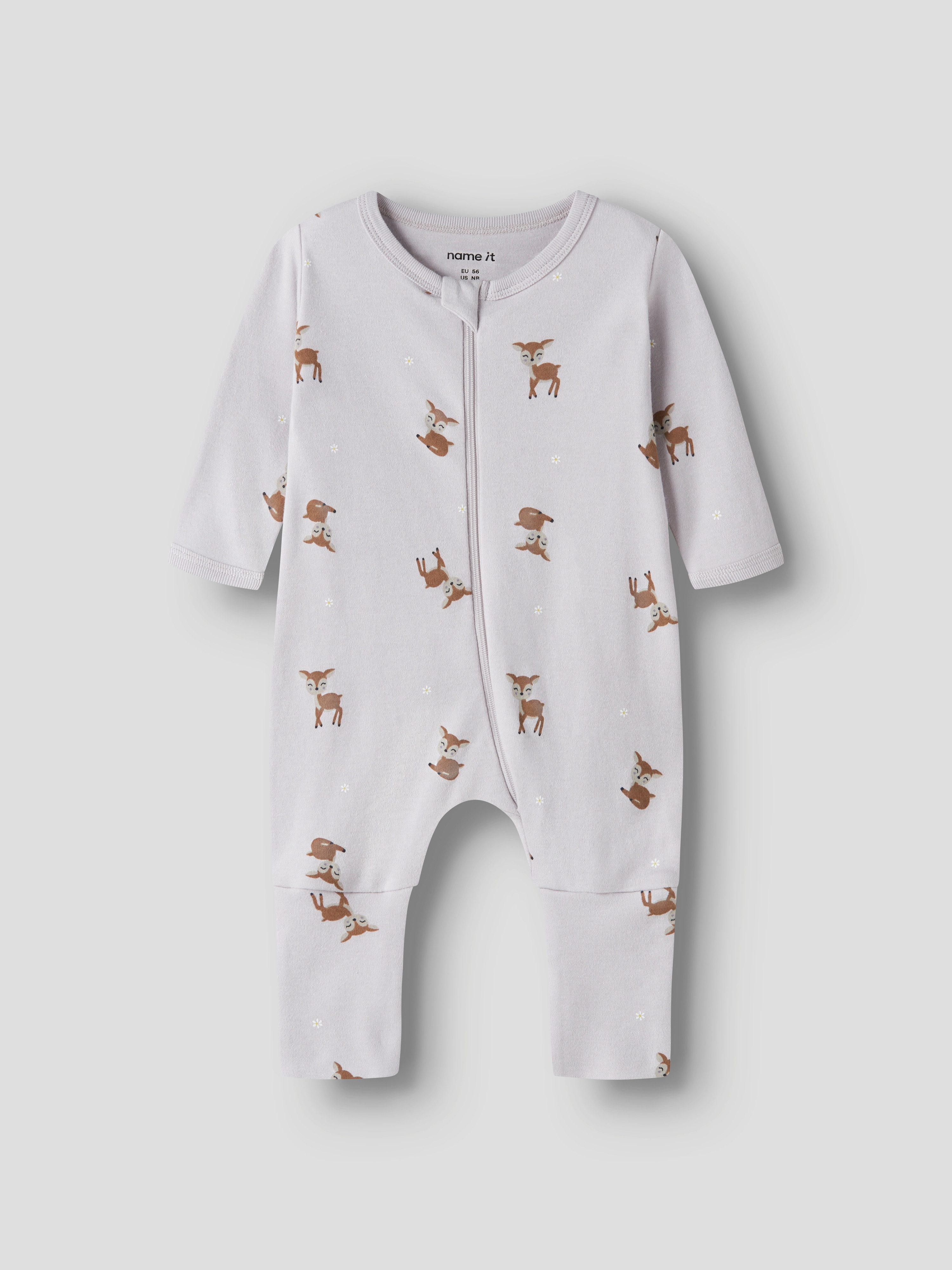 Name It Schlafanzug NBFNIGHTSUIT 2P ZIP FF LILAC DEER NOOS (Packung, 2 tlg) aus Baumwolle, bequeme Passform, mit Reißverschluss und Kinnschutz