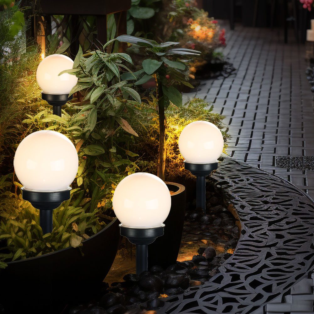 GLOBO LIGHTING LED Solarleuchte, LED-Leuchtmittel fest verbaut, Warmweiß, Solarleuchte Stecklampe Kugelleuchte LED Erdspieß weiß Gartendeko 4x
