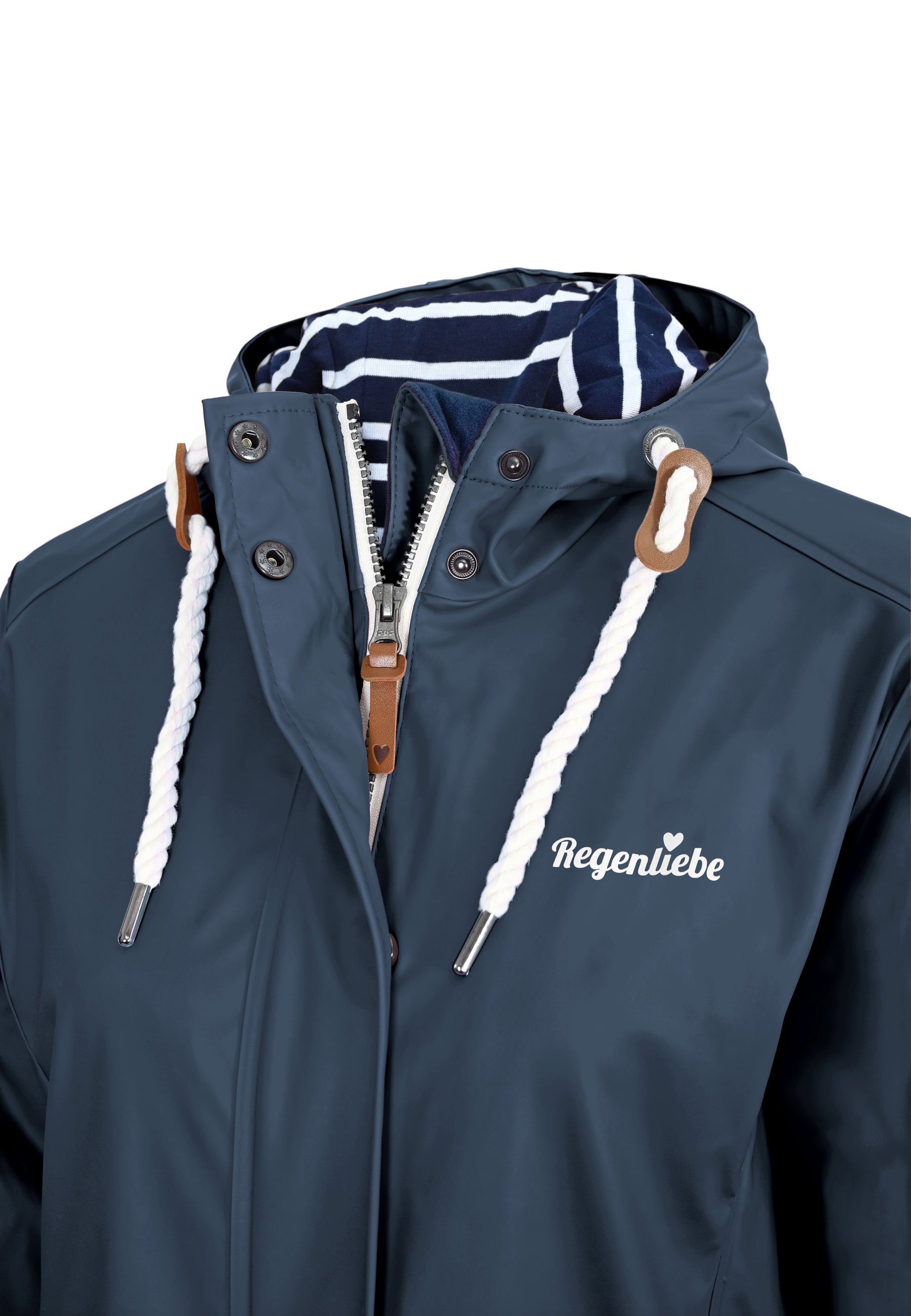 Regenliebe Regenjacke Friesennerz taillierter Regenmantel mit verstellbaren Kapuze