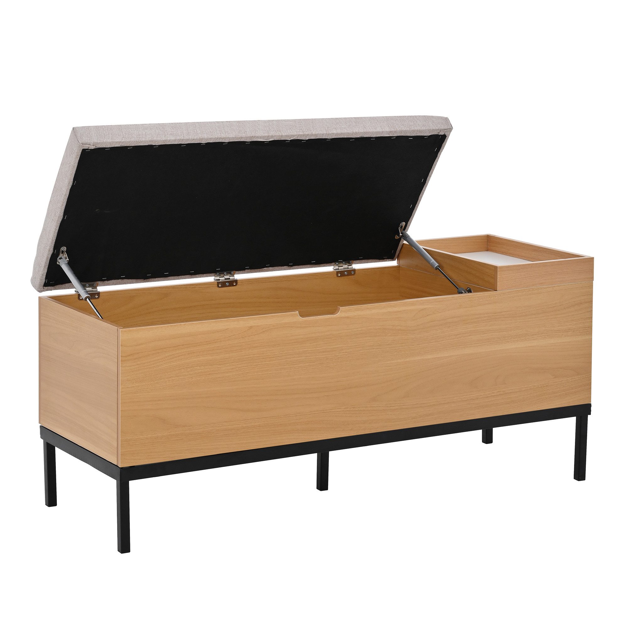 Flieks Polsterbank mit öffnbarer Aufbewahrungsbox (115×49,5×40 cm, 1-St., Sitzkissen aus Leinen), Sitzschrank mit Stauraum Schuhbank Holzoptik, Metallgestell