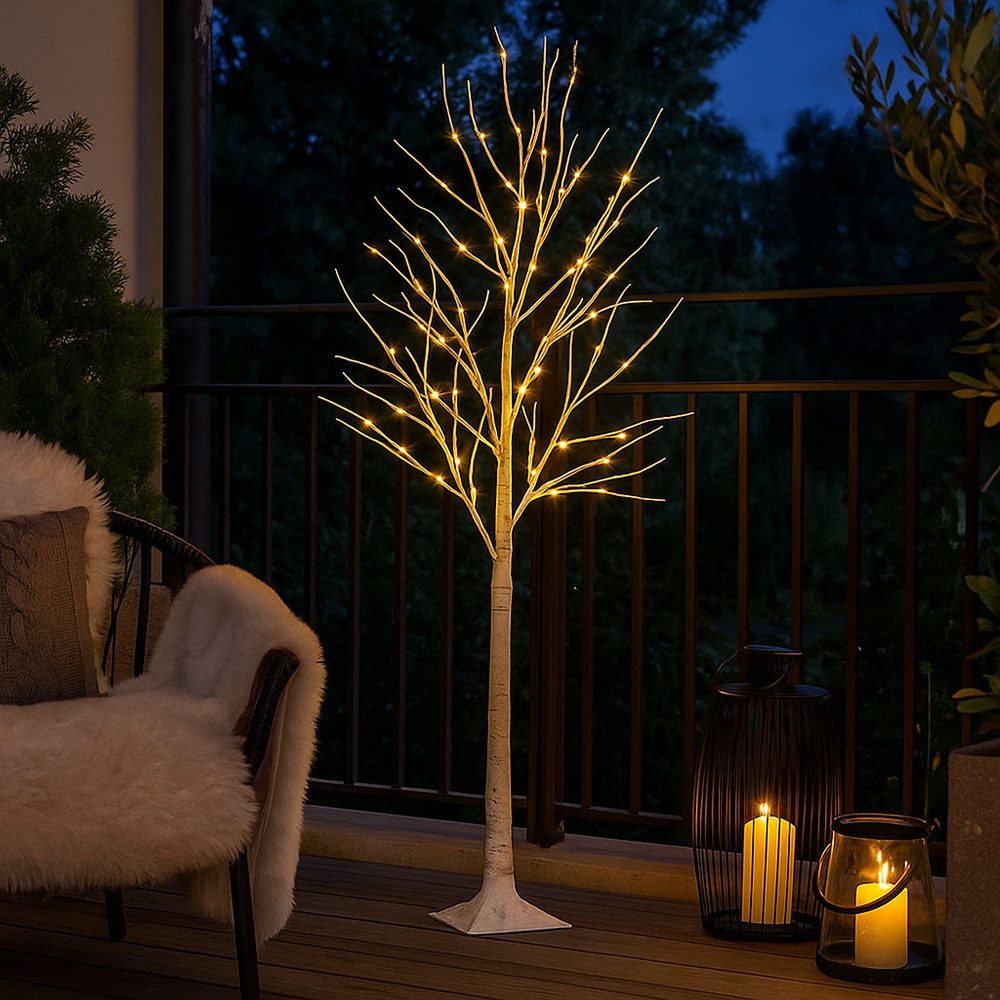 JUST LIGHT LED Stehlampe, LED-Leuchtmittel fest verbaut, Warmweiß, LED Stehleuchte Außenlampe Birkenoptik Baum weiß 3000K H 180 cm