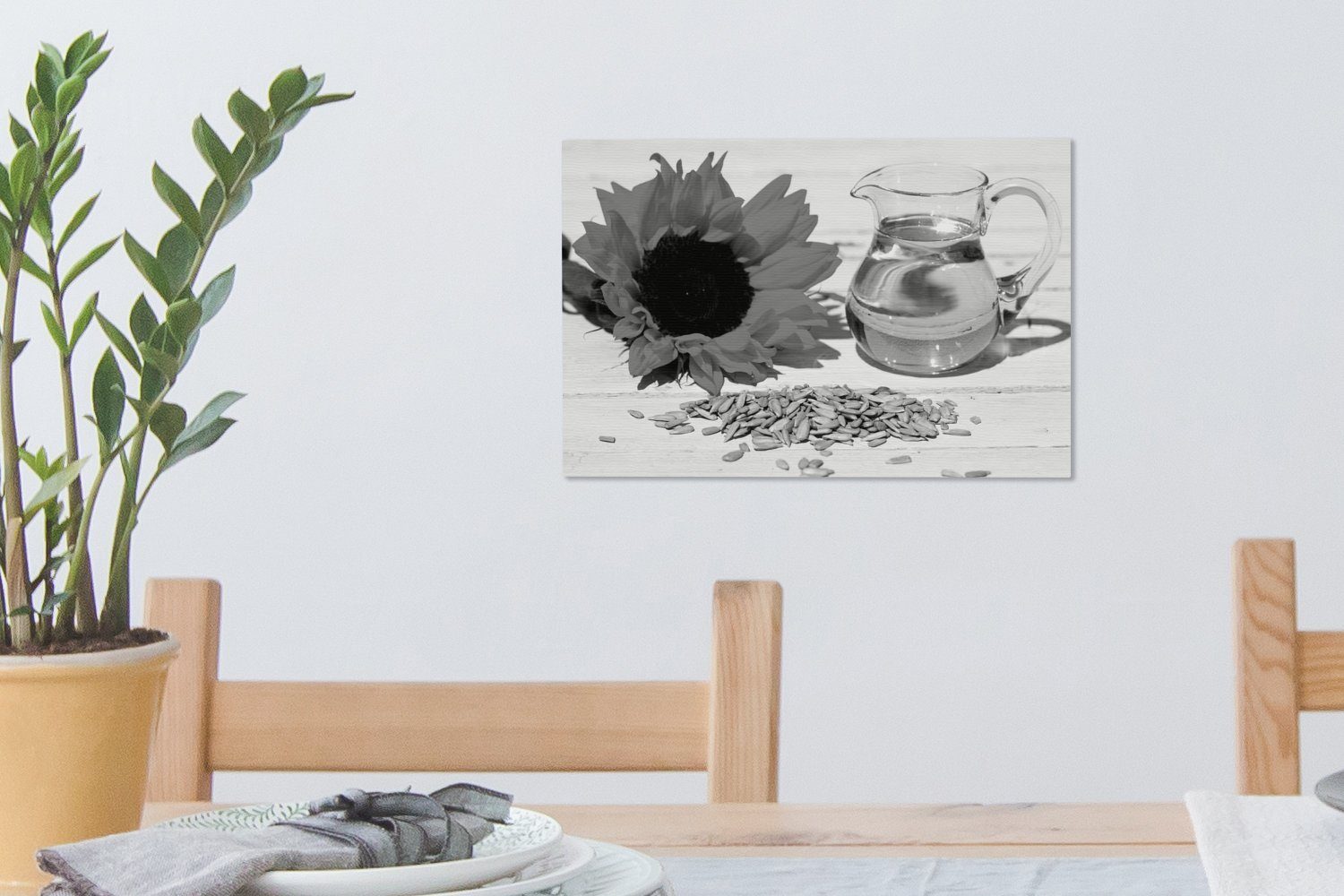Glas Leinwandbild St), Leinwandbilder, (1 Aufhängefertig, kleinen mit cm einem OneMillionCanvasses® Sonnenblumenkerne und, Wanddeko, Wandbild 30x20 Sonnenblumenöl in