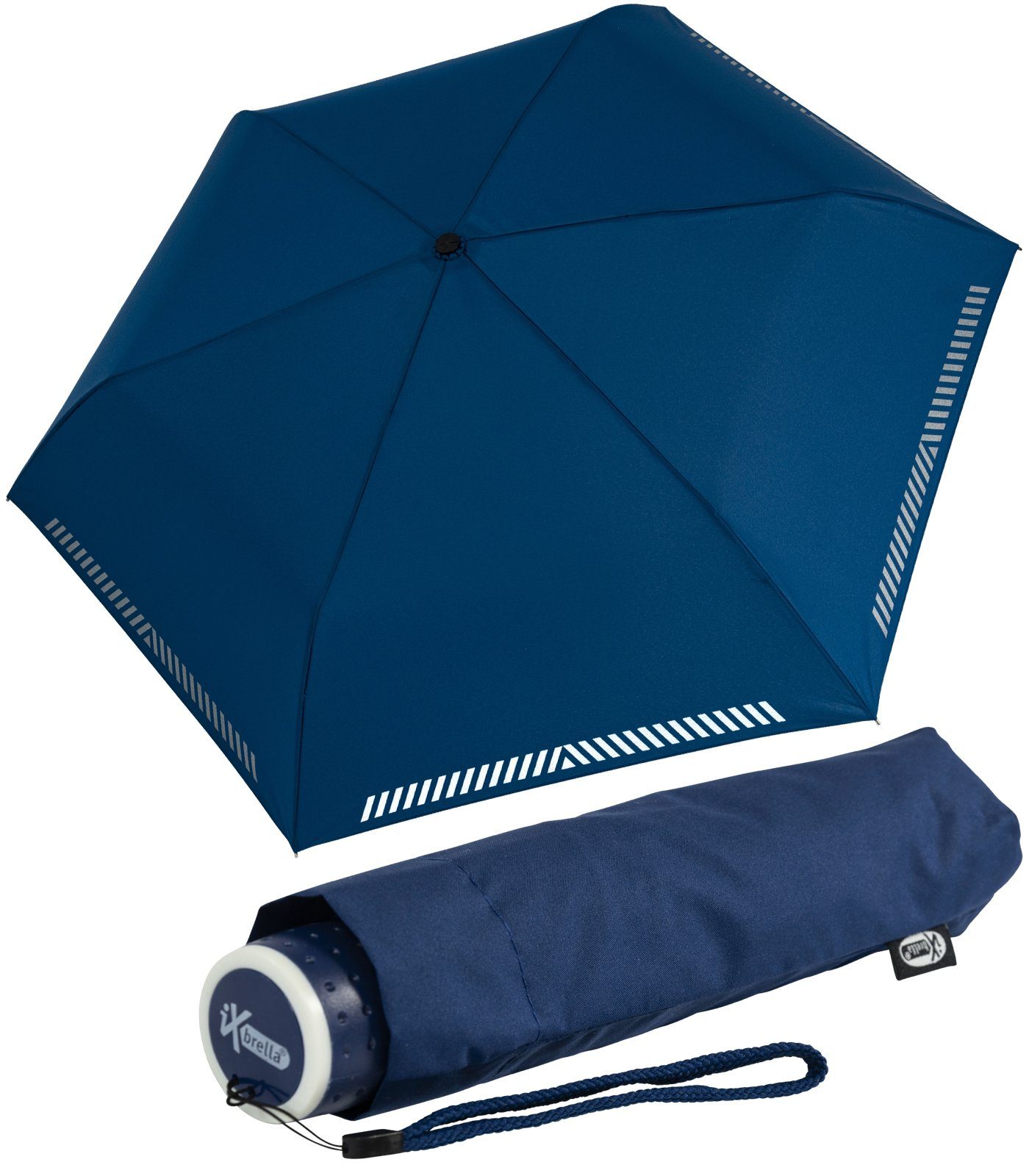 iX-brella Taschenregenschirm Mini Kinderschirm Safety Reflex extra leicht, reflektierend blau