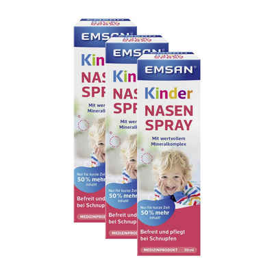 EMSAN Nasensauger Kindernasenspray, Nasenpflege für Kinder bei Schnupfen, 3x 30 ml