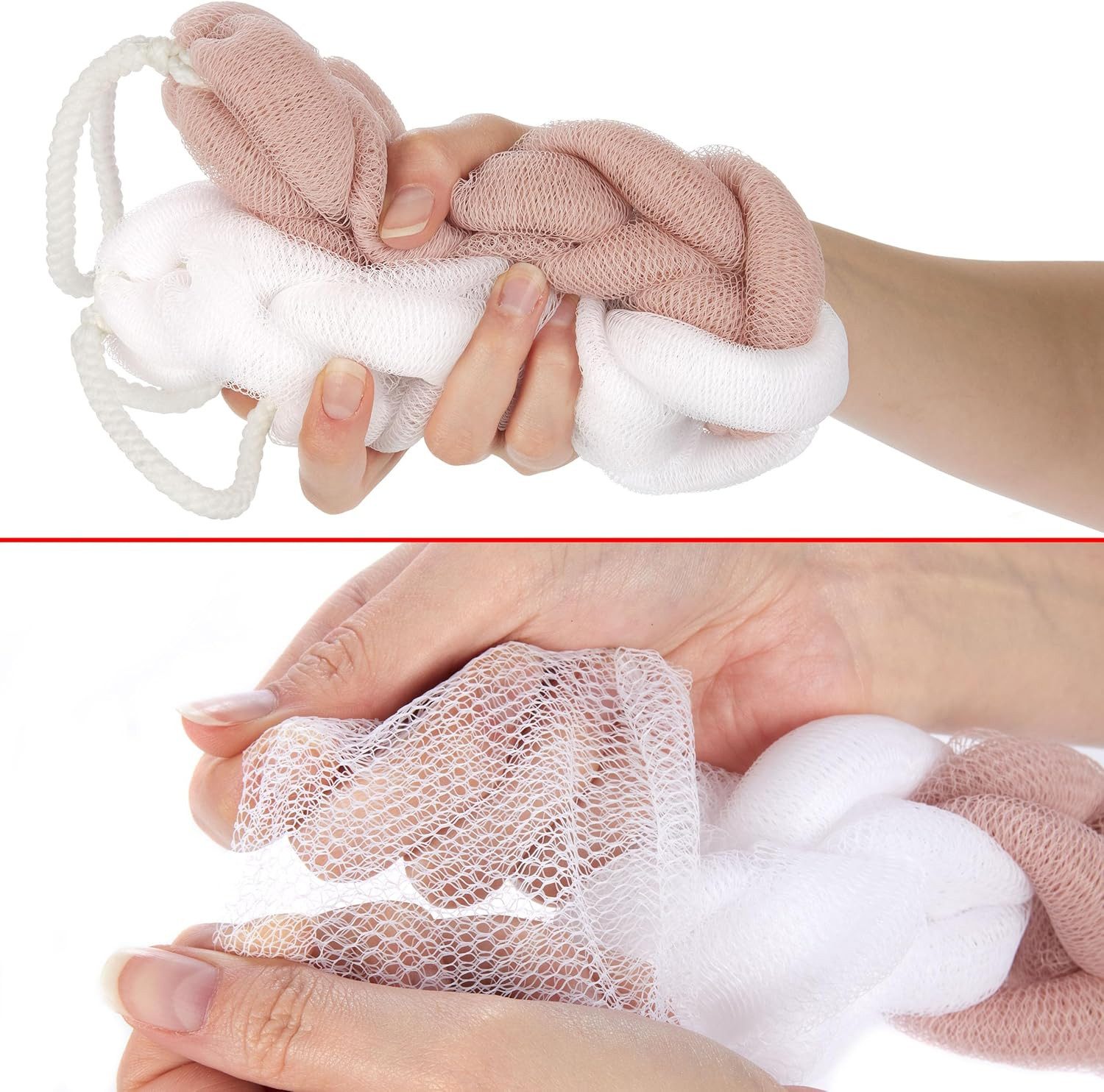 BRUBAKER Duschschwamm Badeschwamm - Rückeneinseifer Set mit Handschlaufen, 5-tlg., 80 g Rückenschrubber Peeling Schwamm mit Geschenkbox