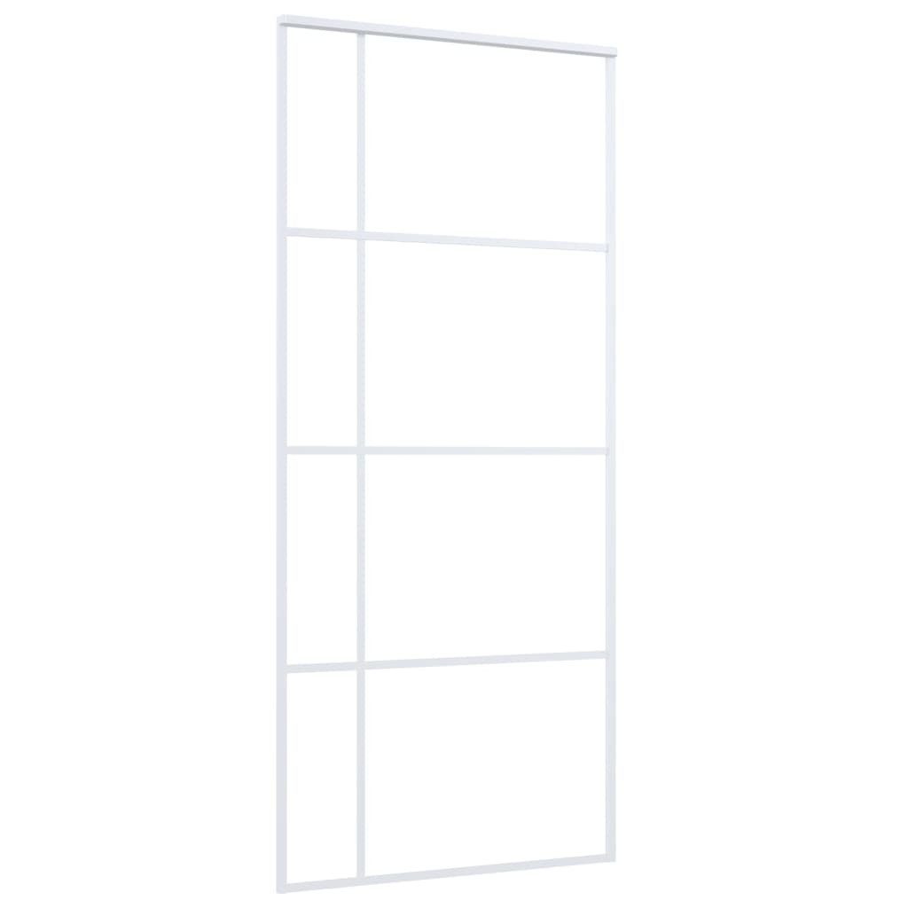 vidaXL Zimmertür 90 x 205 cm Schiebetür ESG-Glas und Aluminium 90x205 cm Weiß inkl Schi