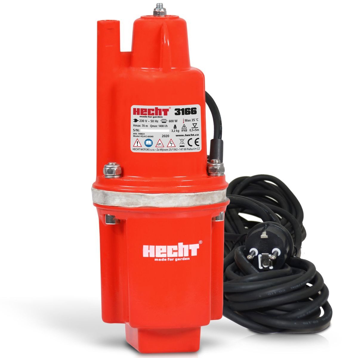 Hecht Tiefbrunnenpumpe Membranpumpe 3166, 70 m Förderhöhe, 600W, 1400 L/h