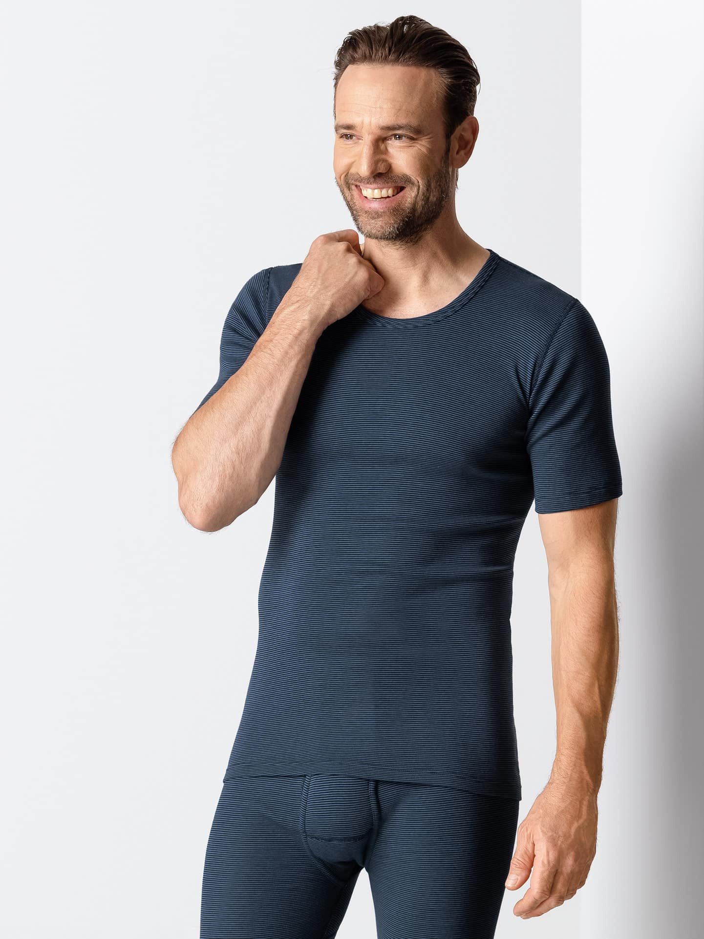 Walbusch T-Shirt Herren Thermo-Shirt 2er-Pack Rundhals Baumwollmix wärmend Unterhemd, innen angeraut und nahtlos (Schlauch), pflegeleicht