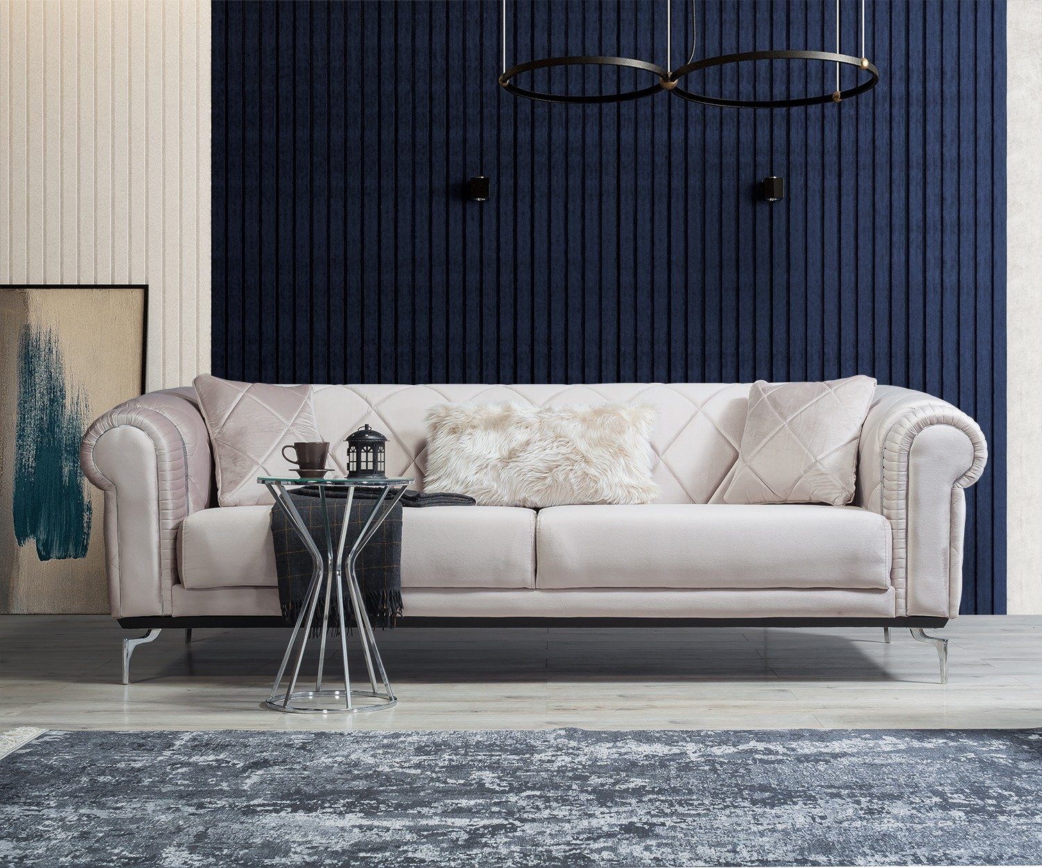 2-Sitzer, Turkey, in Sofa Luxus-Microfaser Quality (100% Made Sofy, Polyester) Villa Creme 1 Möbel Stk.