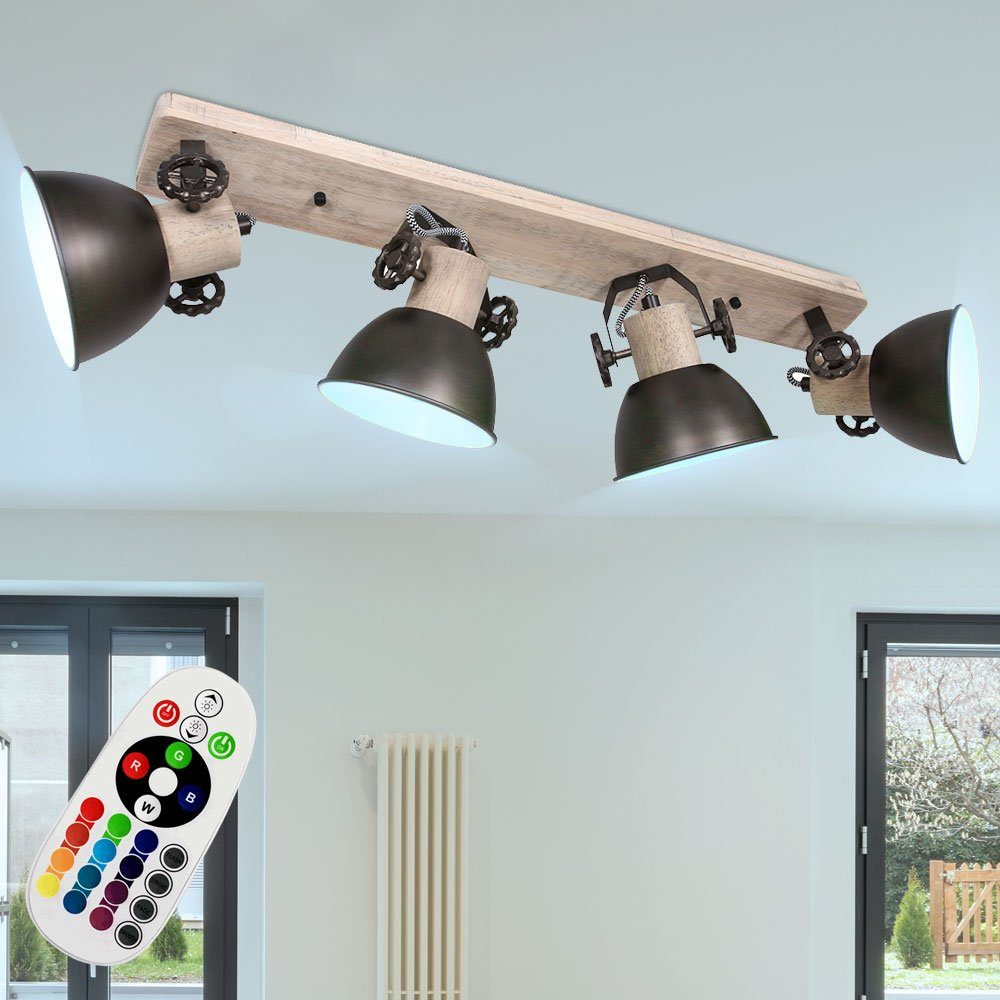 Strahler Holz etc-shop LED Leuchte Warmweiß, inklusive, VINTAGE Leuchtmittel Fernbedienung Deckenspot, Spot Decken Farbwechsel, Licht-Schiene