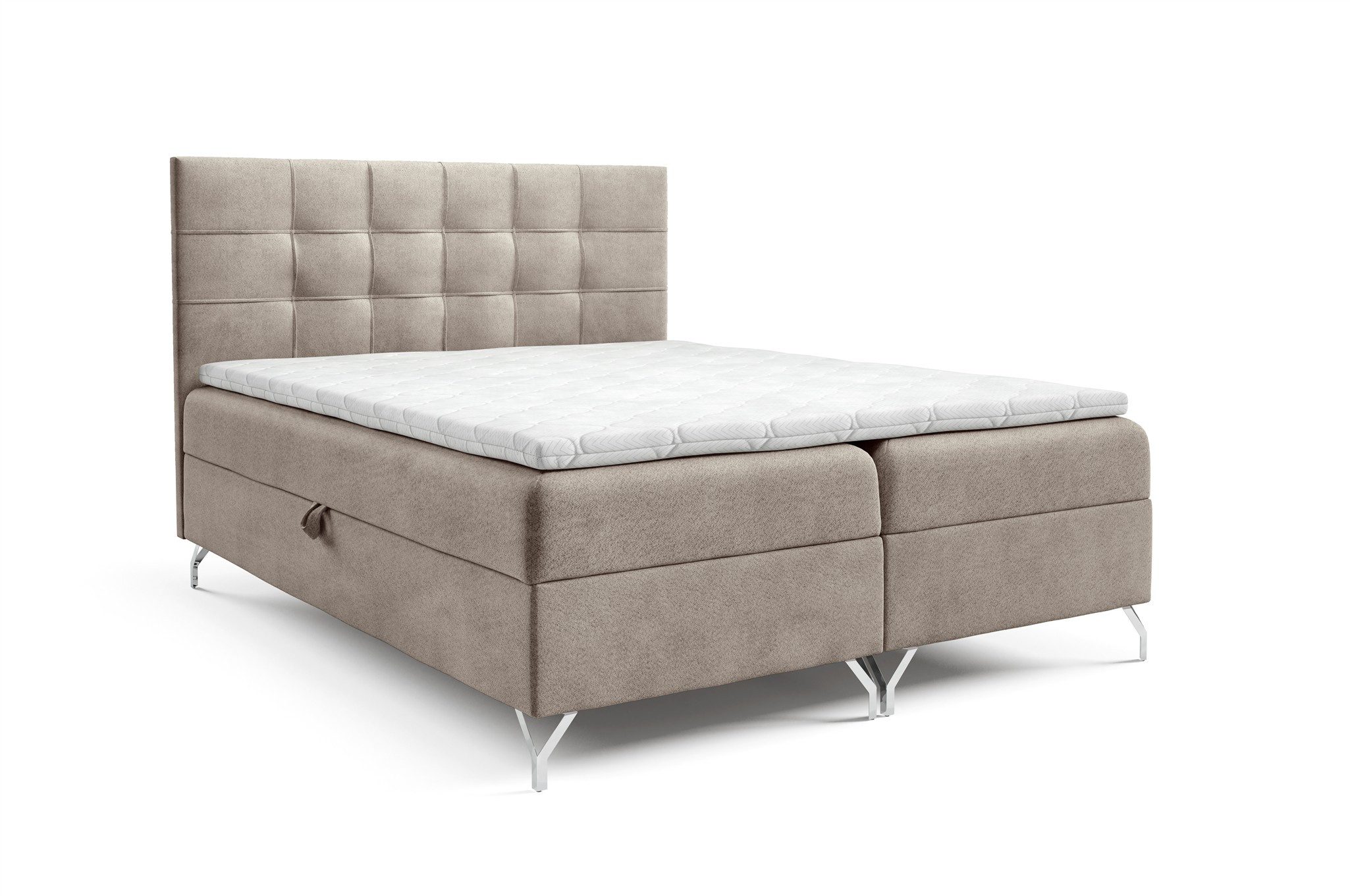 Fun Möbel Boxbett Schlafzimmerbett MERSIN PREMIUM Überlänge in Strukturstoff Coral (mit Taschenfederkernmatratzen, auch mit Bonellfederkernmatratzen erhältlich), inkl. 2 x Bettkasten