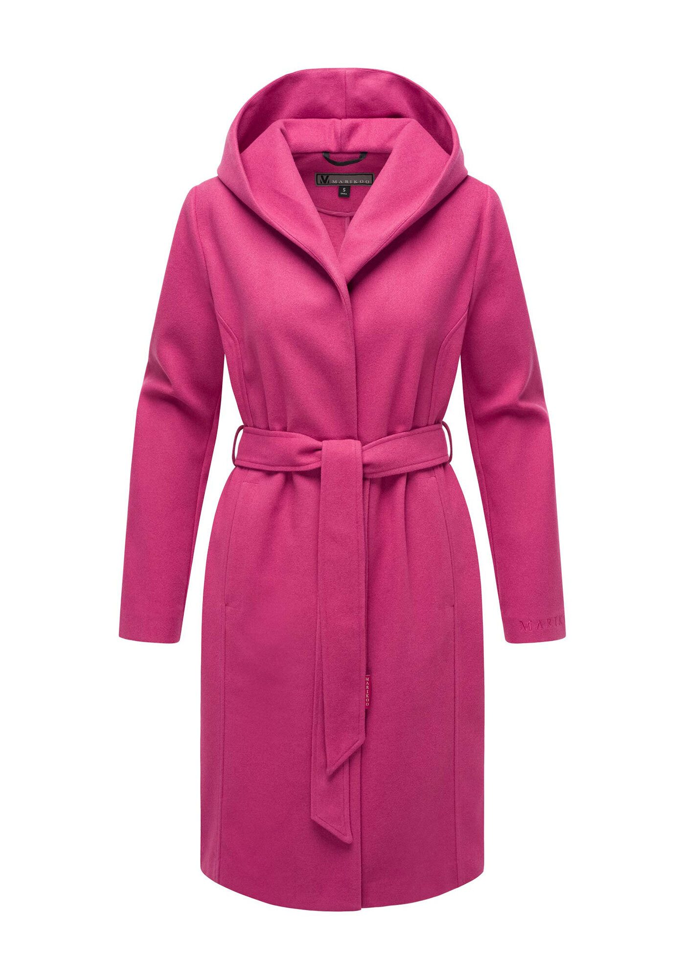 Marikoo Kurzmantel Kailii Eleganter Wickel Mantel mit Taillengürtel und Oversized Hood Kapuze