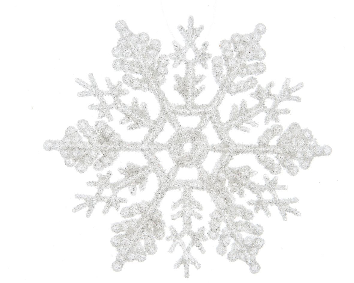Decoris season decorations Christbaumschmuck, Anhänger Schneeflocken mit Glitzer Kunststoff 10cm 12er Set - weiß
