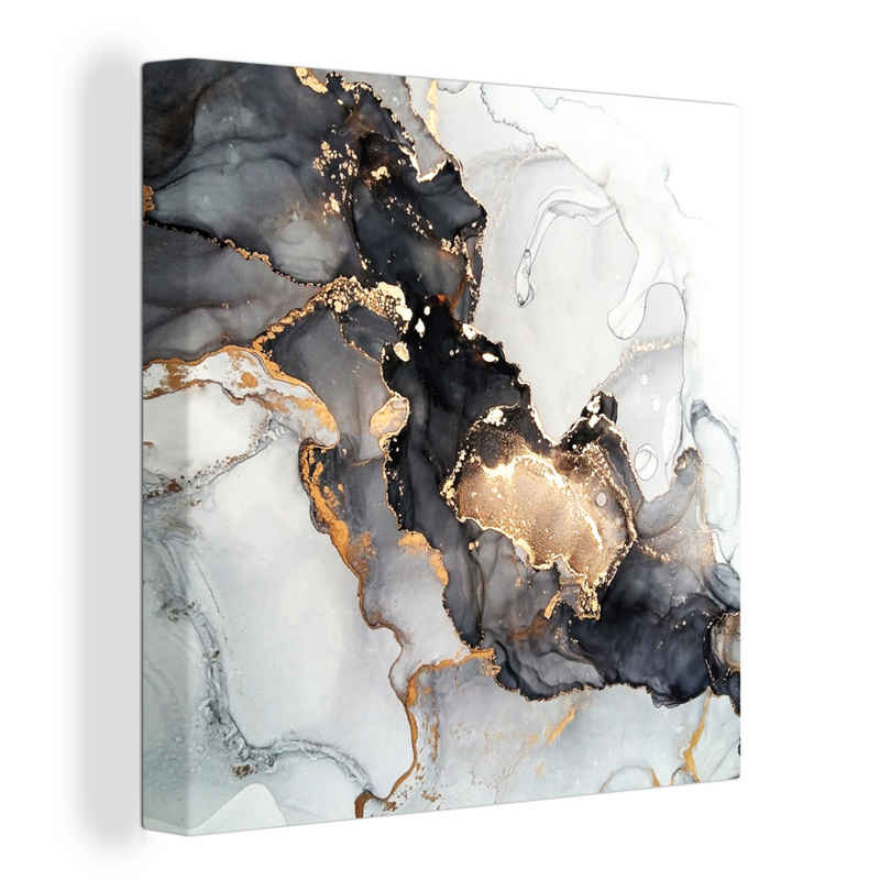 OneMillionCanvasses® Leinwandbild Marmor - Schwarz - Weiß - Gold - Luxus - Abstrakt, (1 St), Leinwand Bilder für Wohnzimmer Schlafzimmer