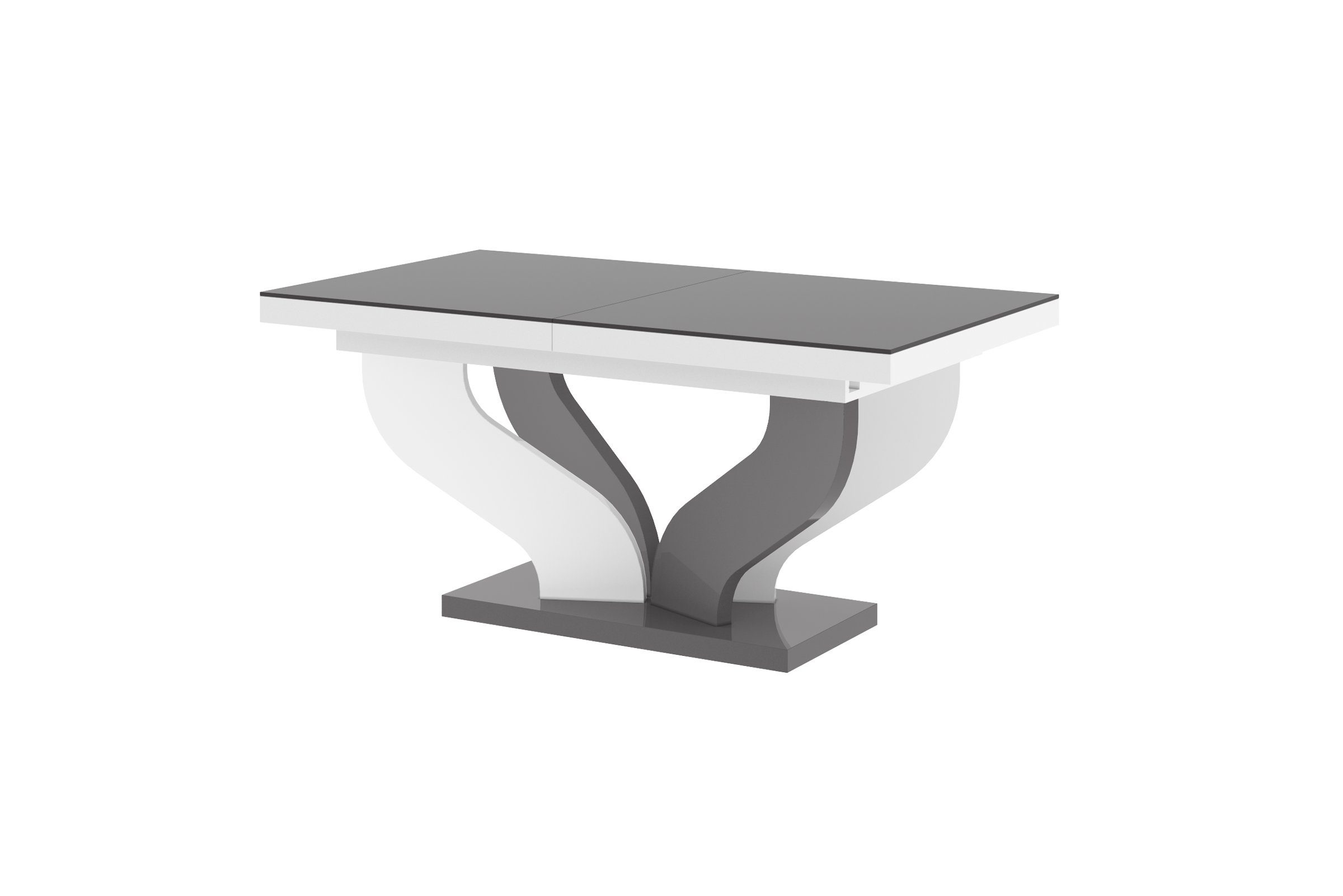 designimpex Esstisch Design Hochglanz Tisch Weiß Hochglanz / 256 HEB-222 / Weiß Grau 160 Grau ausziehbar Hochglanz bis cm
